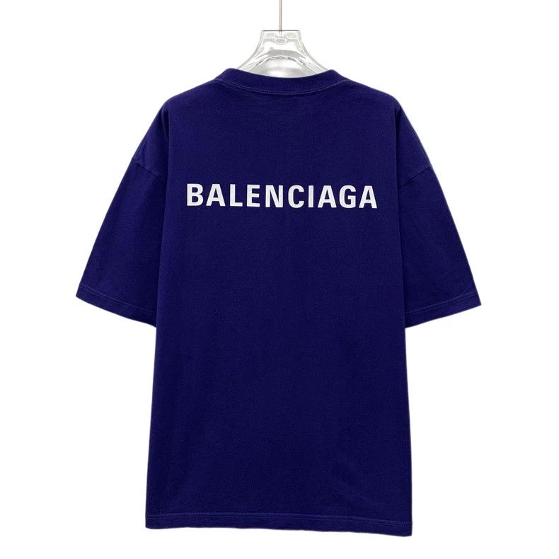 Balenciaga Balenciaga Navy logo monogrammed cotton crewneck short-sle Size US L / EU 52-54 / 3 - 2 Thumbnail