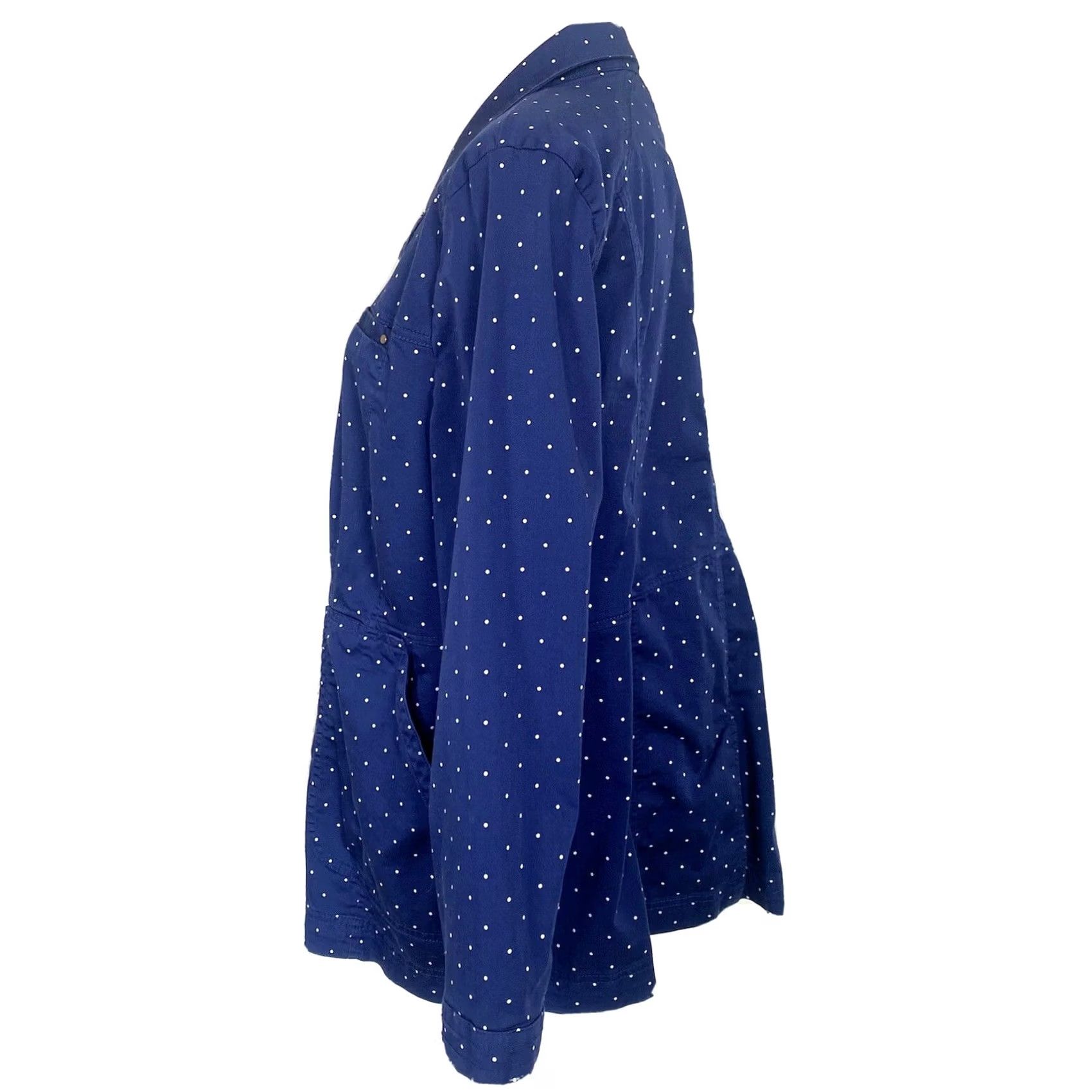 Vintage Chico’s Women's Utility Jacket Dark Blue Polka Dot Luxe Twill Cotton Sz XL (3) Size XL / US 12-14 / IT 48-50 - 3 Thumbnail
