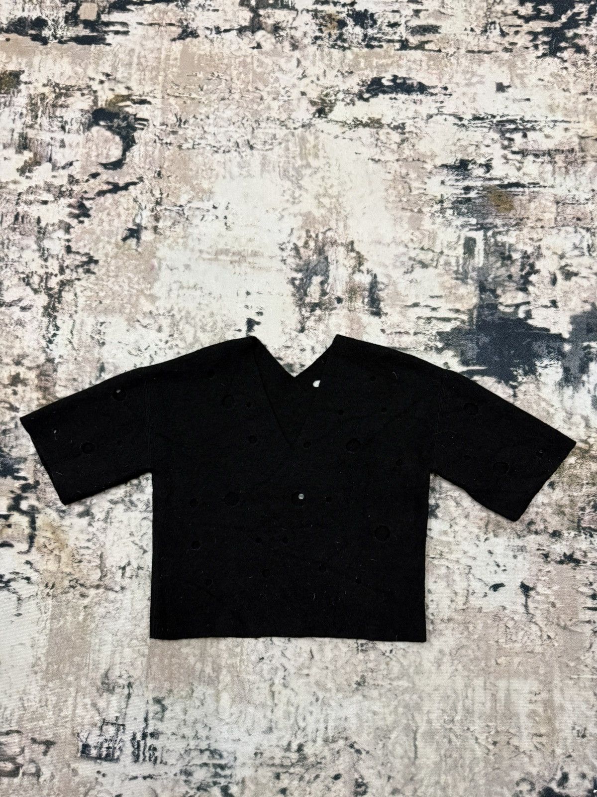 Armani Exchange × Designer Armani Exchange Destroy Dot Wool Cropped Open Colar Sweater Size M / US 6-8 / IT 42-44 - 3 Thumbnail
