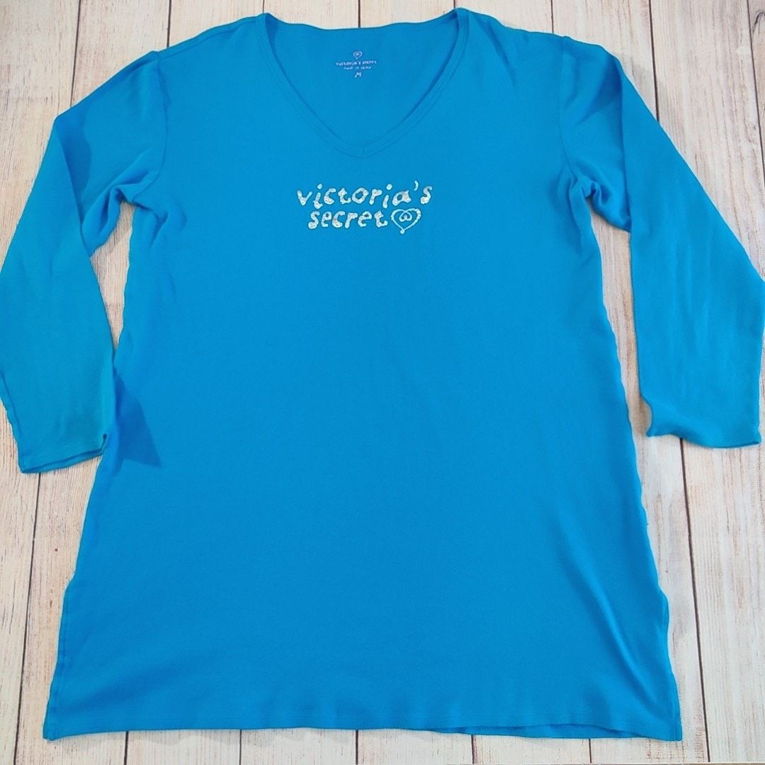 Victoria's Secret embellished blue long sleeve pajama sleepshirt M Size ONE SIZE - 4 Thumbnail