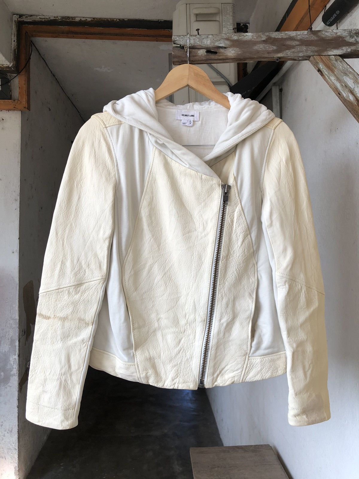 Helmut Lang Rare🔥 Helmut Lang Distressed Half Leather Jacket Hoodie Size S / US 4 / IT 40 - 1 Thumbnail