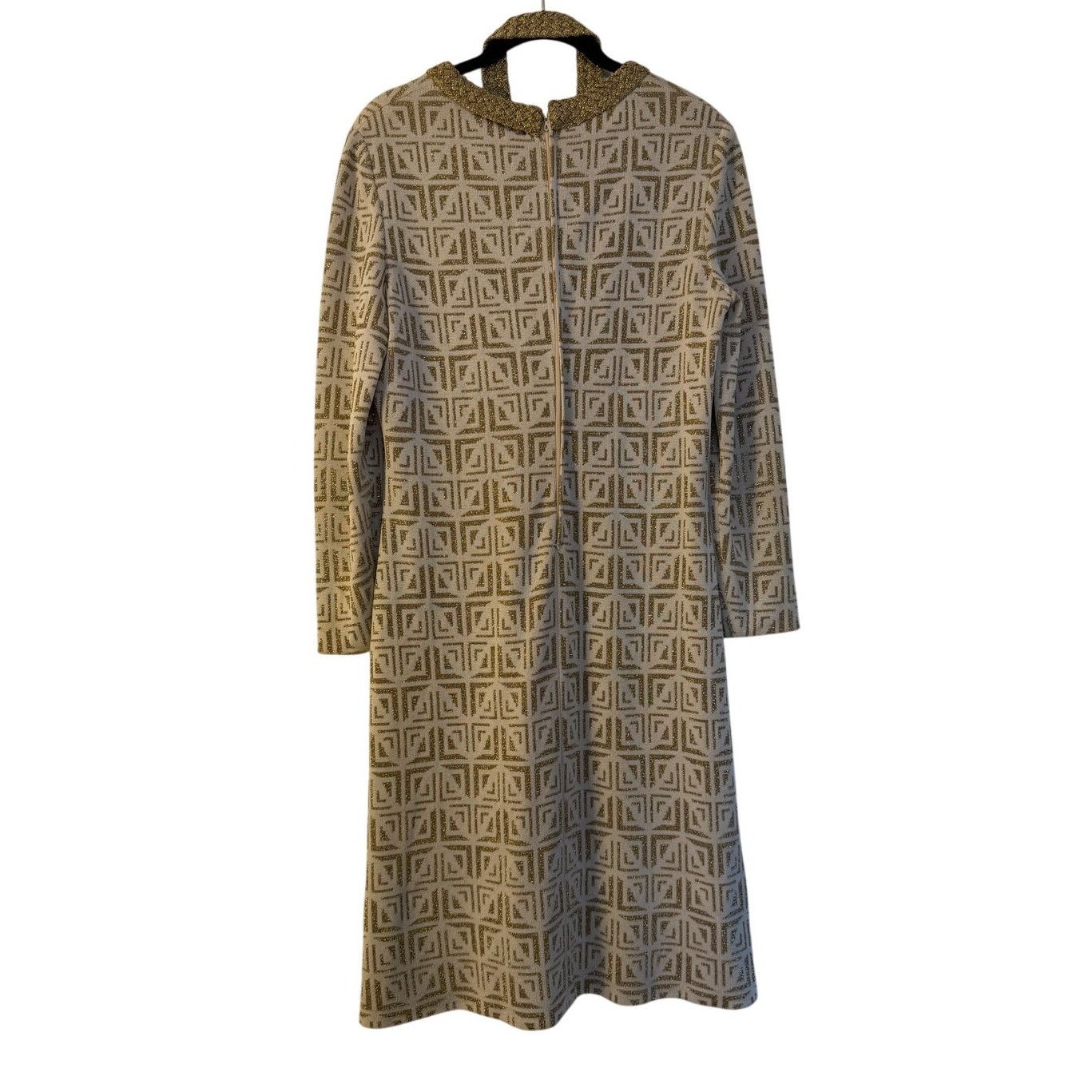 Pierre Balmain 1970's Pierre Balmain Geometric Cream-Gold Lurex Midi Dress Size S / US 4 / IT 40 - 2 Thumbnail