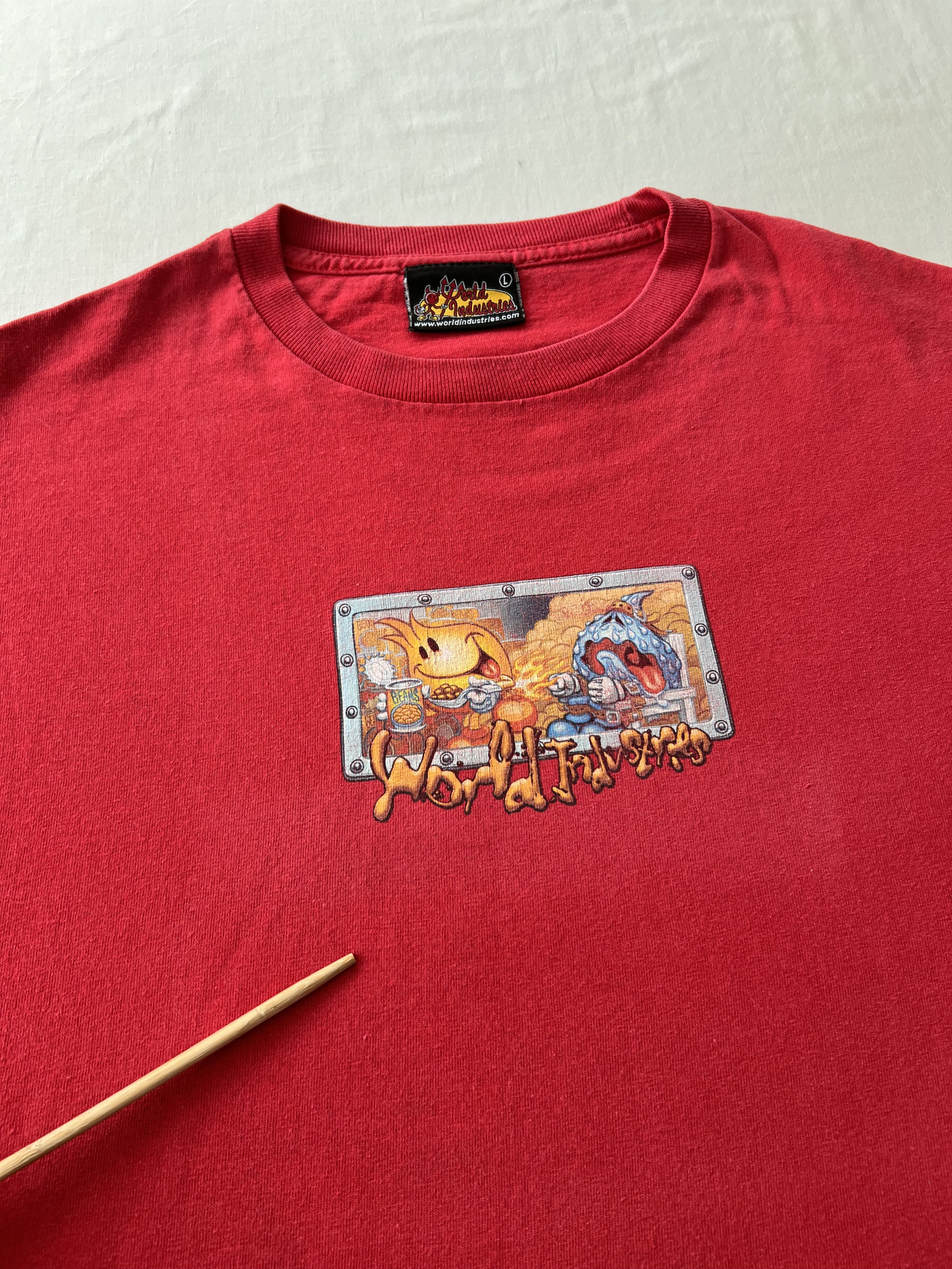 World Industries Vintage 90s World Industries Skateboards Funny Red T-shirt Size US L / EU 52-54 / 3 - 6 Thumbnail