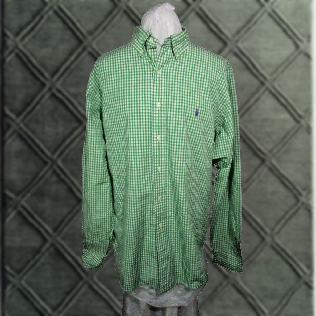Ralph Lauren Ralph Lauren Green & White Checkered Classic Fit Mens Size 17 36/37 - Pre-Owned Size 46R - 1 Thumbnail