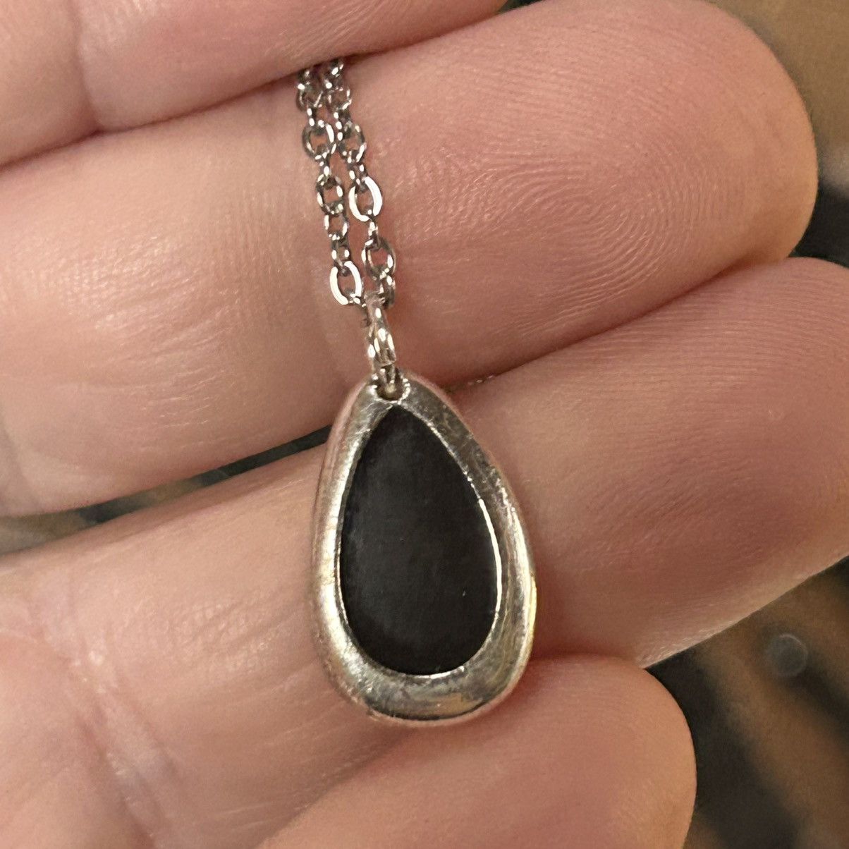 Handmade Handcrafted vintage black enamel raindrop pendant necklace Size ONE SIZE - 1 Thumbnail