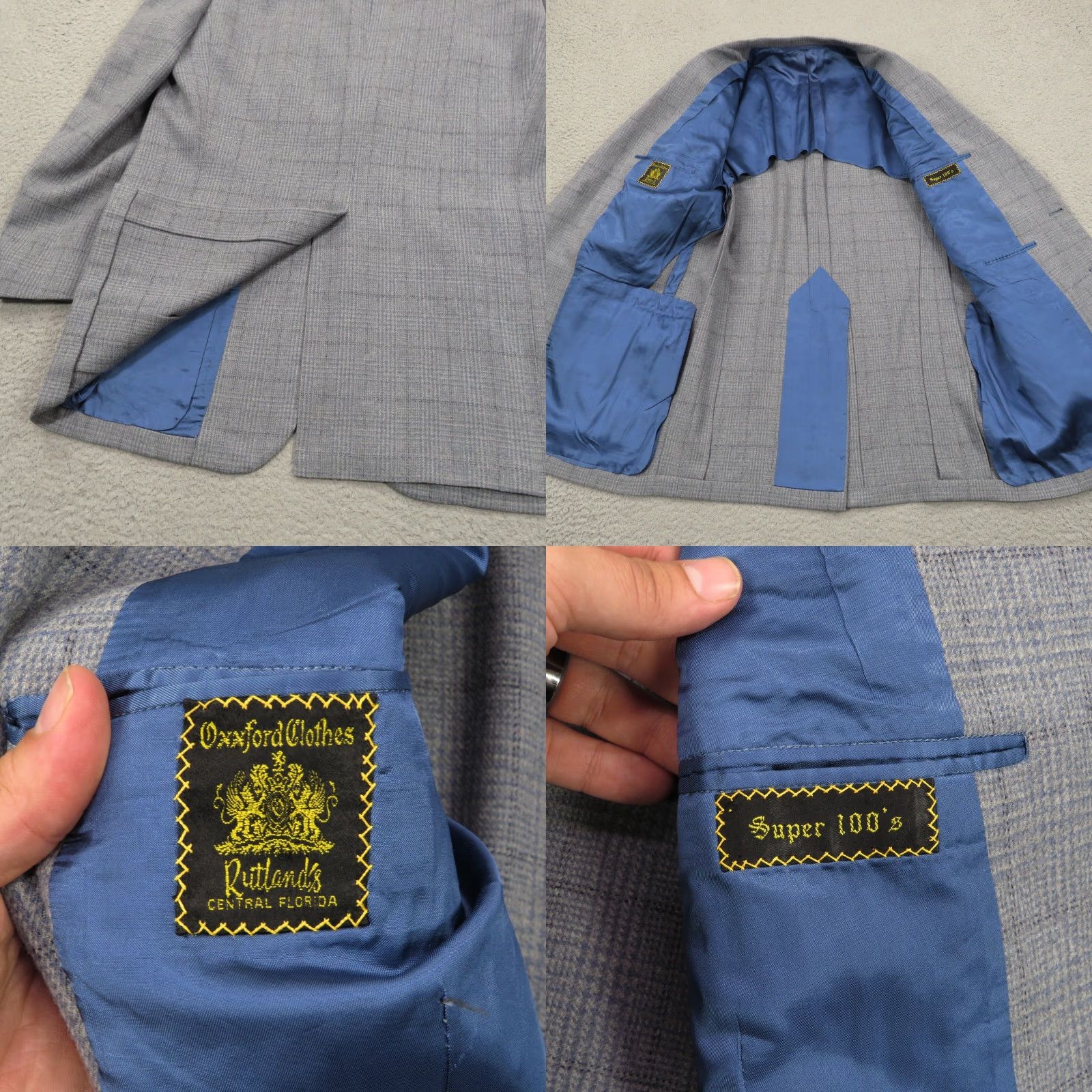 Vintage Oxxford Clothes Blazer Sport Coat Jacket Mens 44L Wool Windowpane Size 44R - 8 Thumbnail