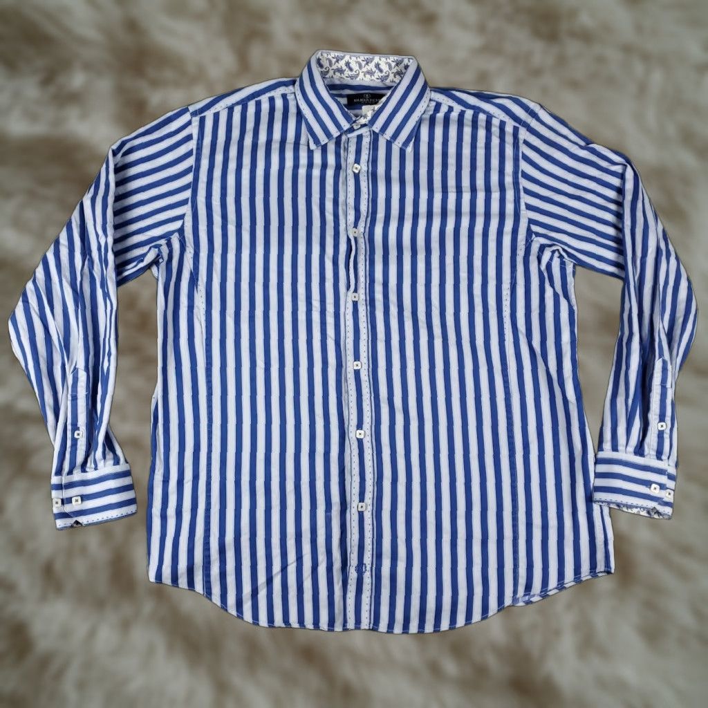 BUGATCHI Bugatchi Uomo Shirt Mens XL Blue Striped Button-Up Long Sleeve Casual Modern Size US XL / EU 56 / 4 - 1 Thumbnail