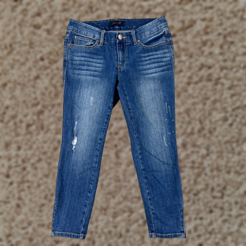 Vintage Seven7 Jeans Women 6 Blue Denim Skinny Distressed Ankle Zip - Regular Rise Cotton Blend 5-Pocket Denim Jeans Women XS-XL? Size 28" / US 6 / IT 42 - 1 Thumbnail