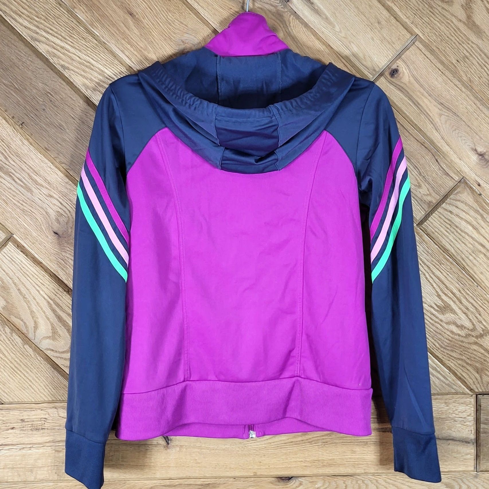 Adidas Adidas Track Jacket Womens Small Climalite Hooded Full Zip Striped Purple Navy S Womens Size S / US 4 / IT 40 - 3 Thumbnail