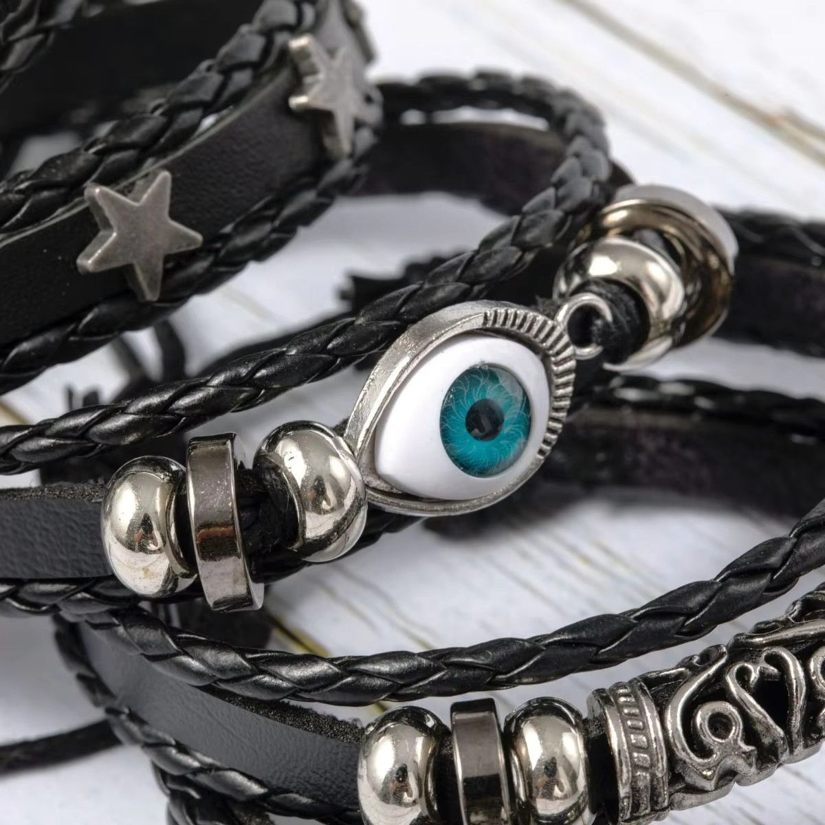 Jewelry Evil Eye Wing Star Braided Punk Style Bracelet Size ONE SIZE - 3 Thumbnail
