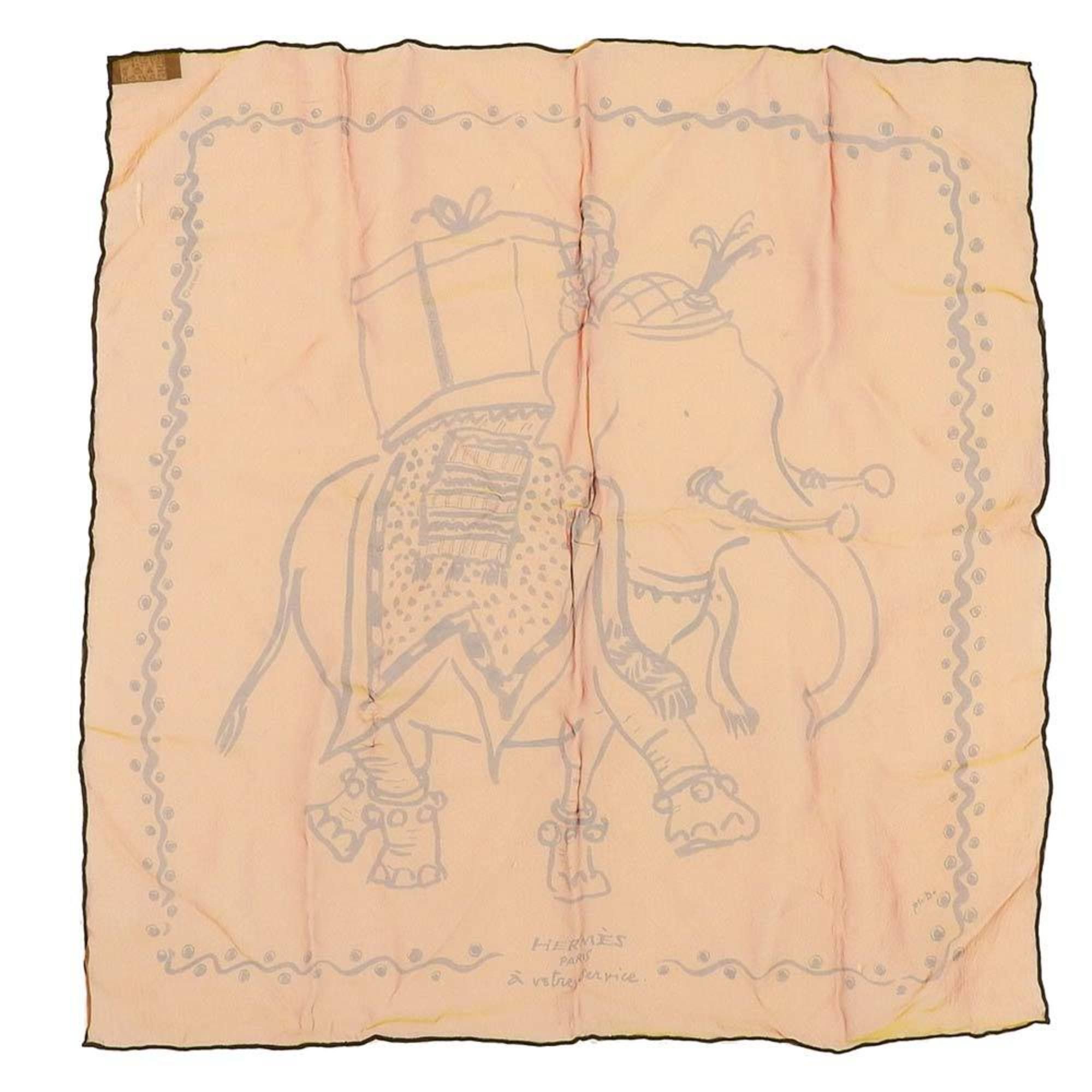 image of Hermes Carre 40 Scarf Elephant Carrying Luggage Silk Yellow Animal Watermark Skeleton in Black, Wom