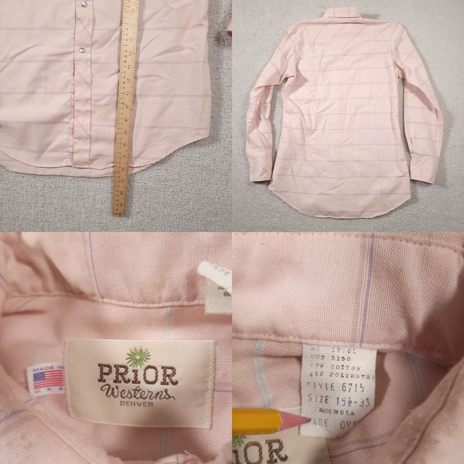 Vintage VINTAGE Prior Westerns Denver Shirt Mens 15.5 35 Cowboy Pearl Snaps Pink Grunge USA Size US M / EU 48-50 / 2 - 9 Thumbnail