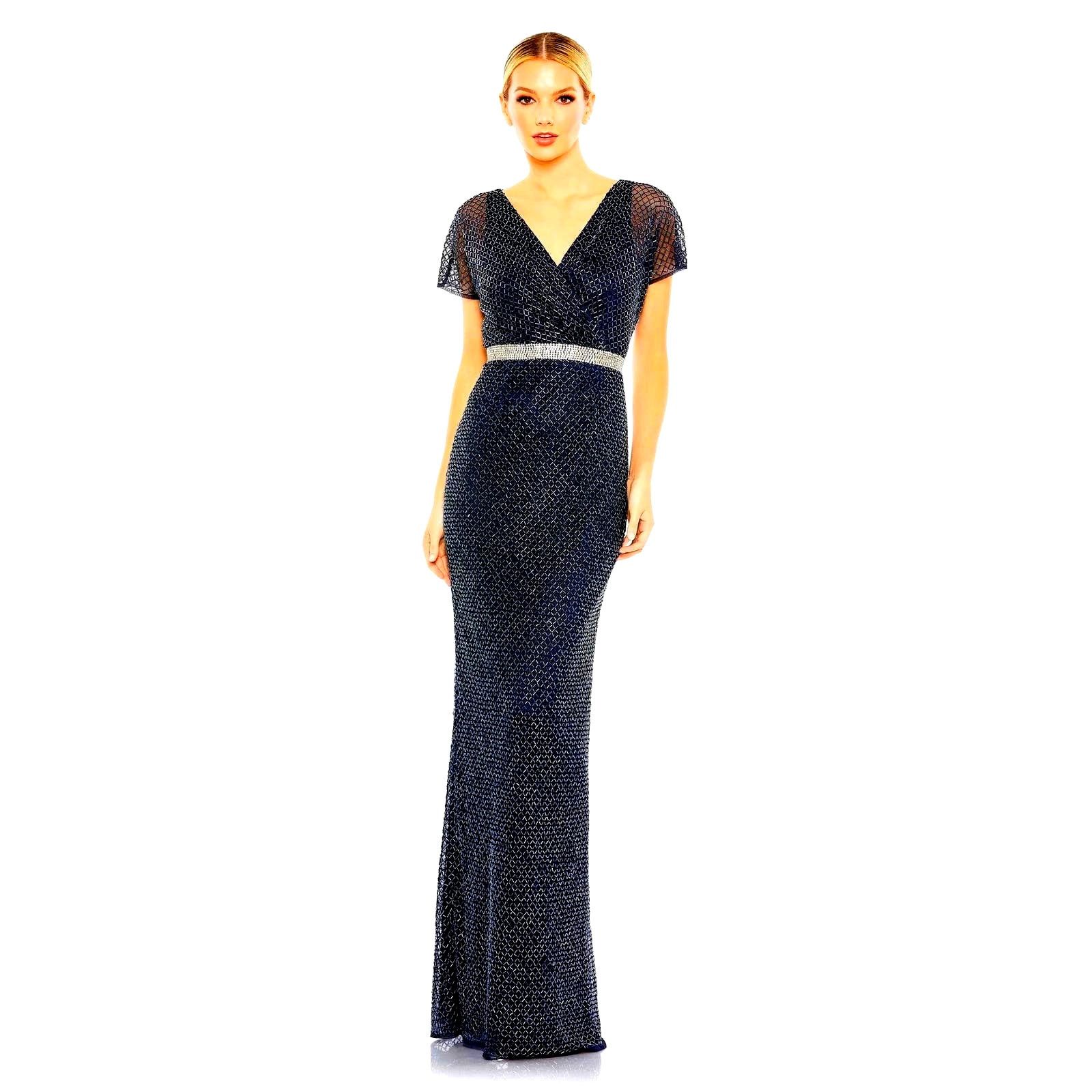 Other Mac Duggal Beaded Butterfly Sleeve Column Gown Midnight 8 Size M / US 6-8 / IT 42-44 - 2 Thumbnail