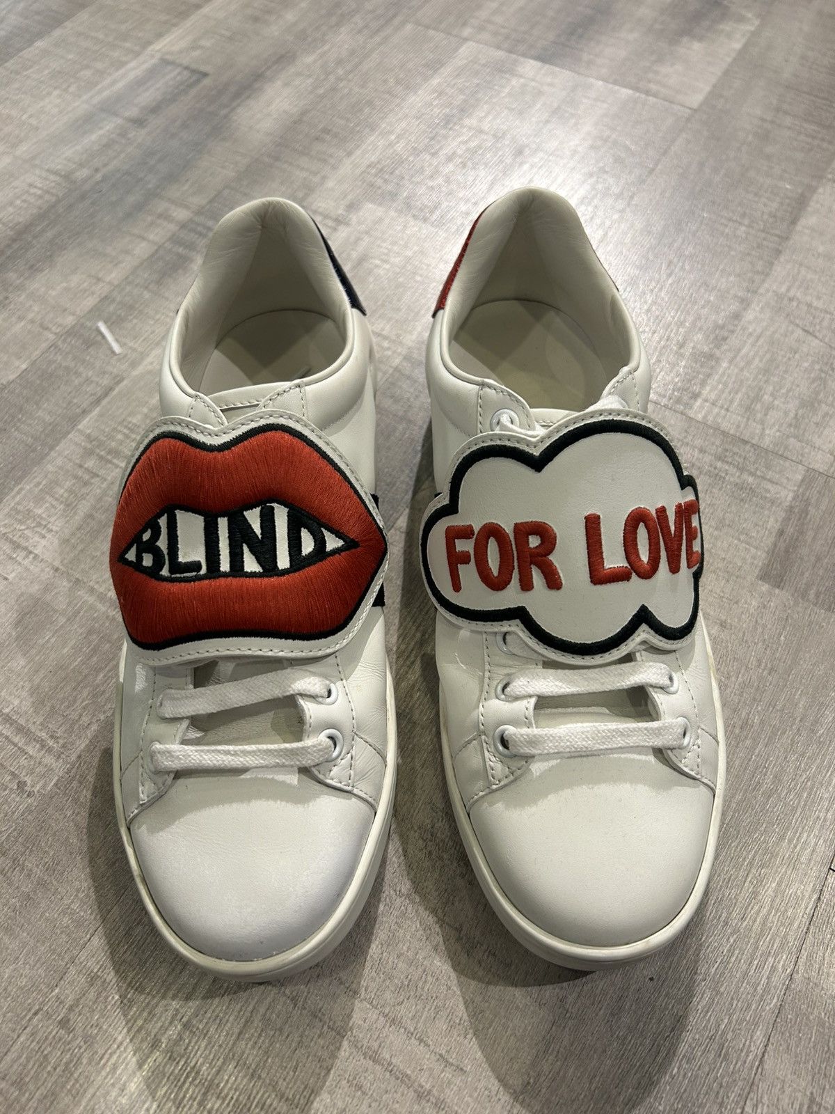 Gucci Gucci Ace "Blind For Love" Flatbottom Sneaker Size US 5 / EU 37 - 1 Thumbnail