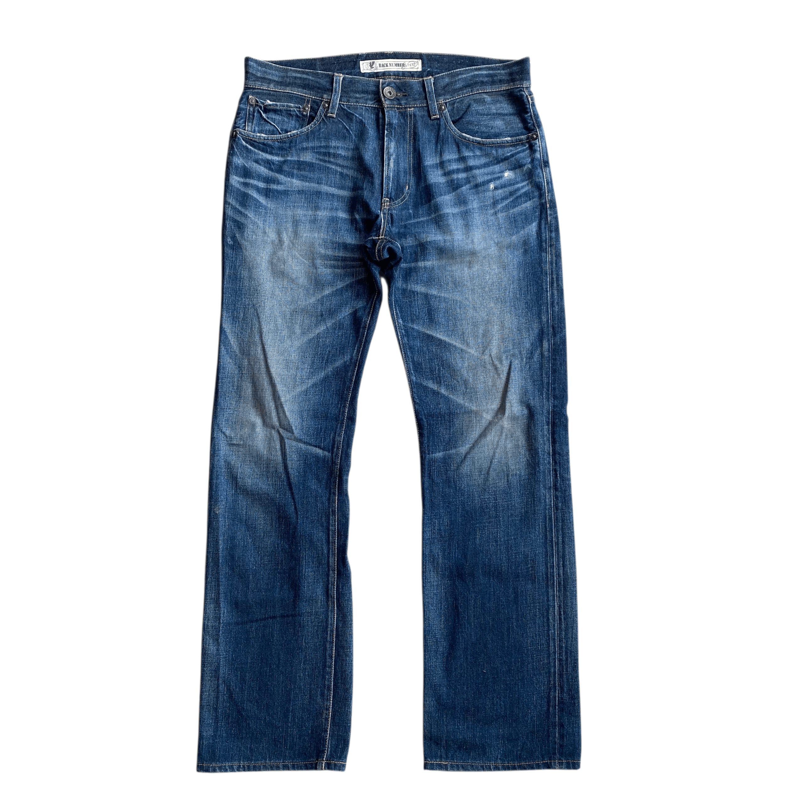 Tornado Mart Japanese Brand Back Number Whisker Jeans Size US 33 - 1 Thumbnail