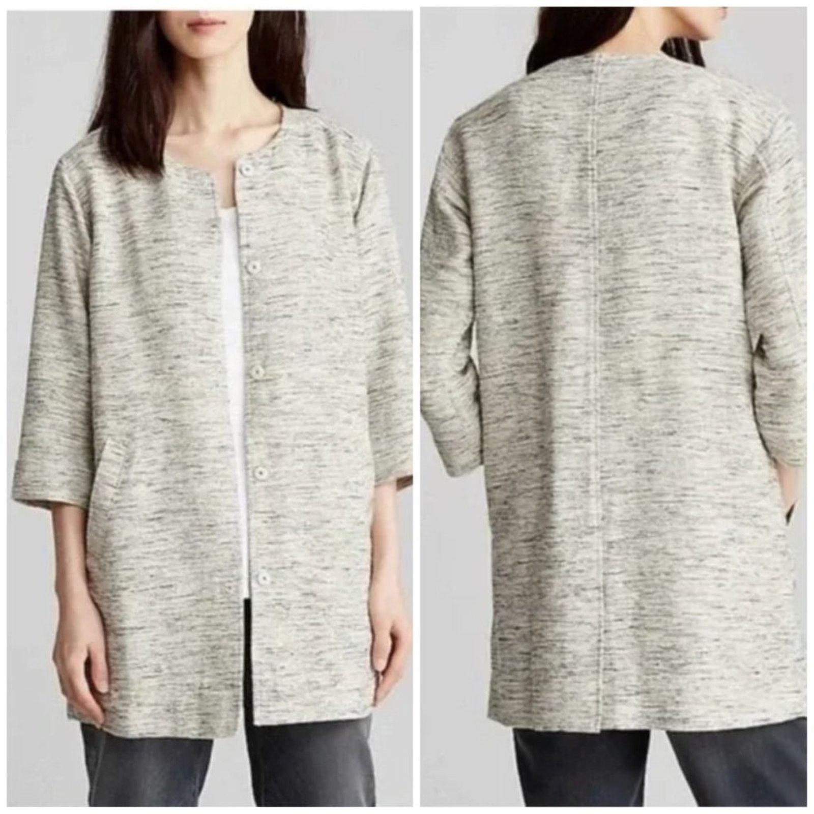 Eileen Fisher Eileen Fisher Ecru Tweed Round Neck Jacket PP XS Size XS / US 0-2 / IT 36-38 - 1 Thumbnail