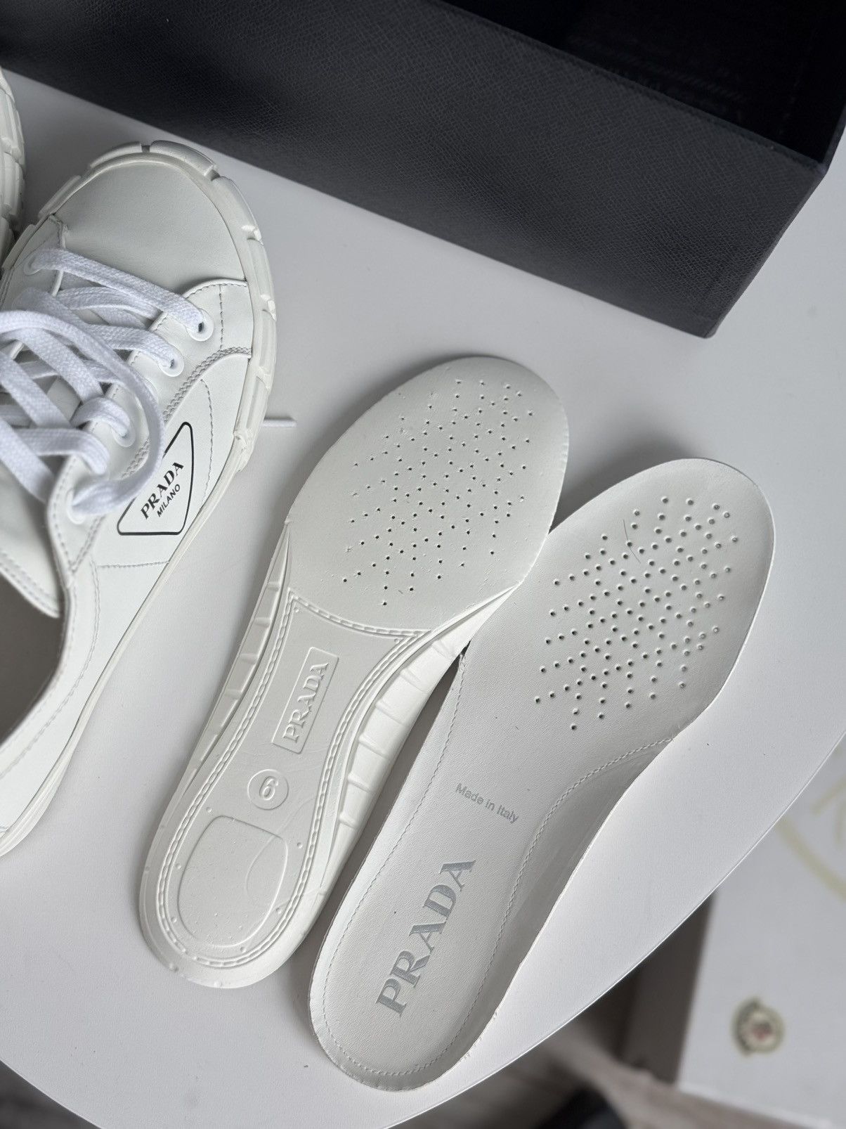 Prada Prada Cassetta Triangle Logo Low Top Sneakers White Leather Size US 11 / IT 41 - 12 Thumbnail