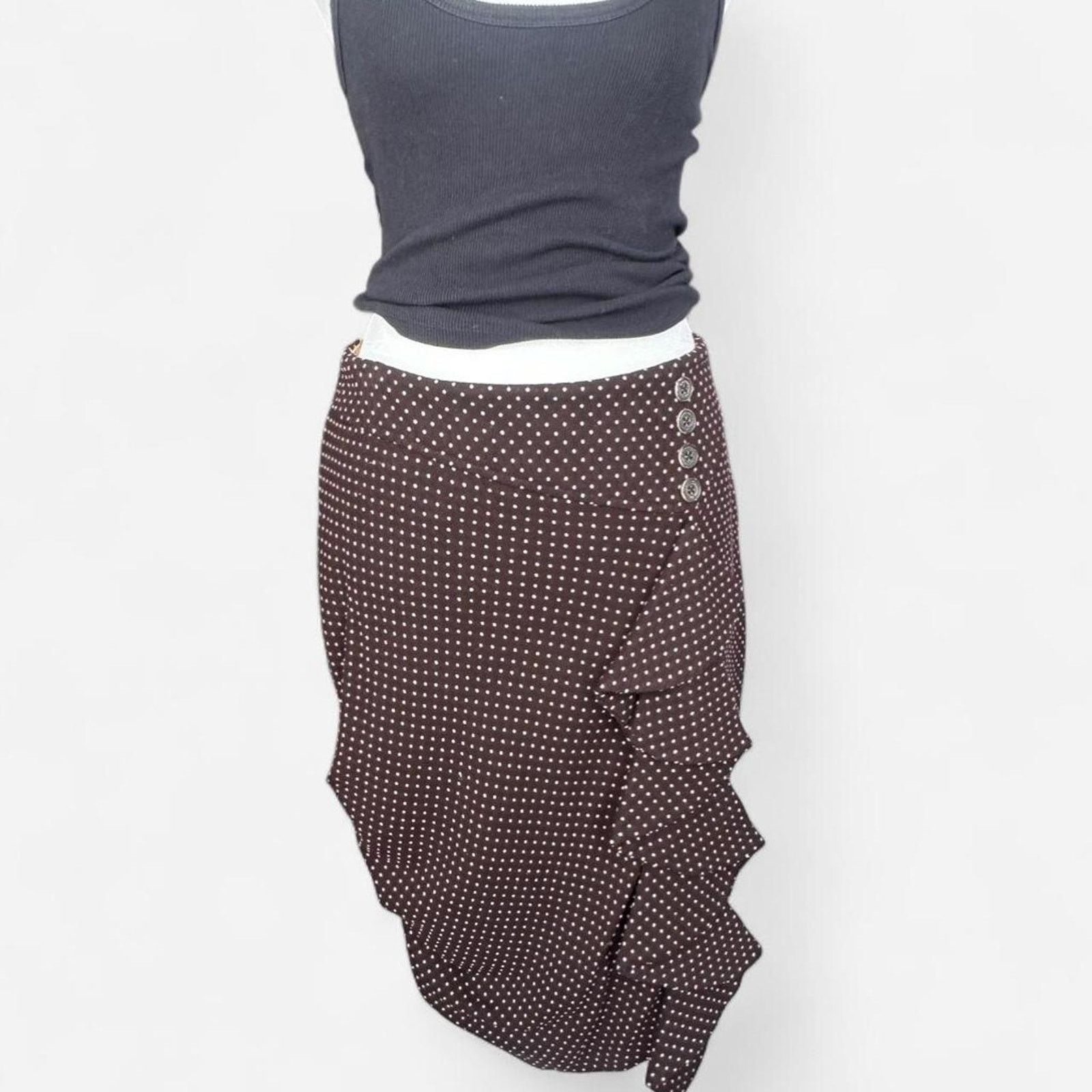Anthropologie Brown and Light Pink Asymmetrical Polka Dot Pencil Skirt Size 28" / US 6 / IT 42 - 5 Thumbnail