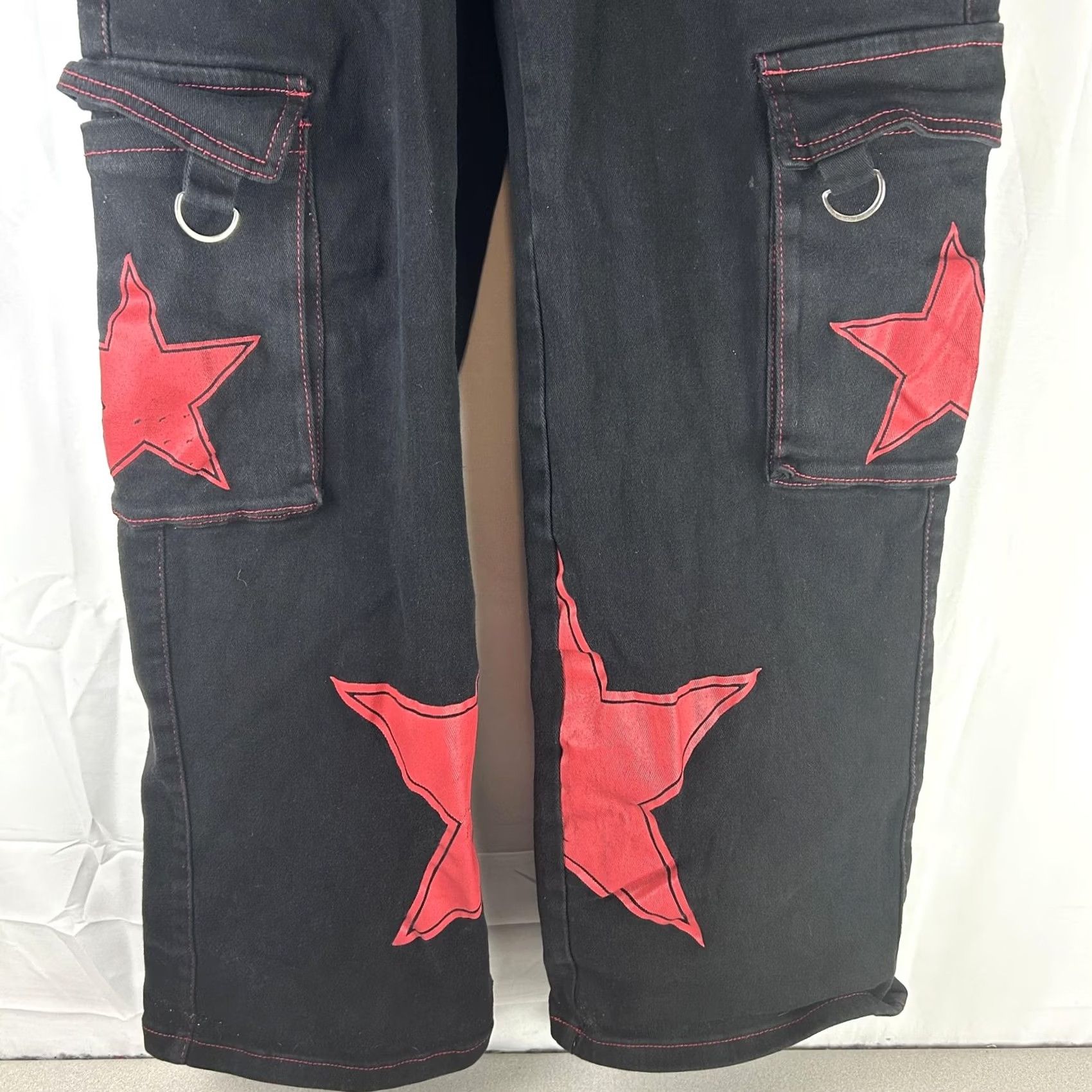 Hot Topic Hot Topic Jeans Womens Med 29x31 Black High Rise Wide Leg Cargo Star Punk Denim Size 32" / US 10 / IT 46 - 3 Thumbnail