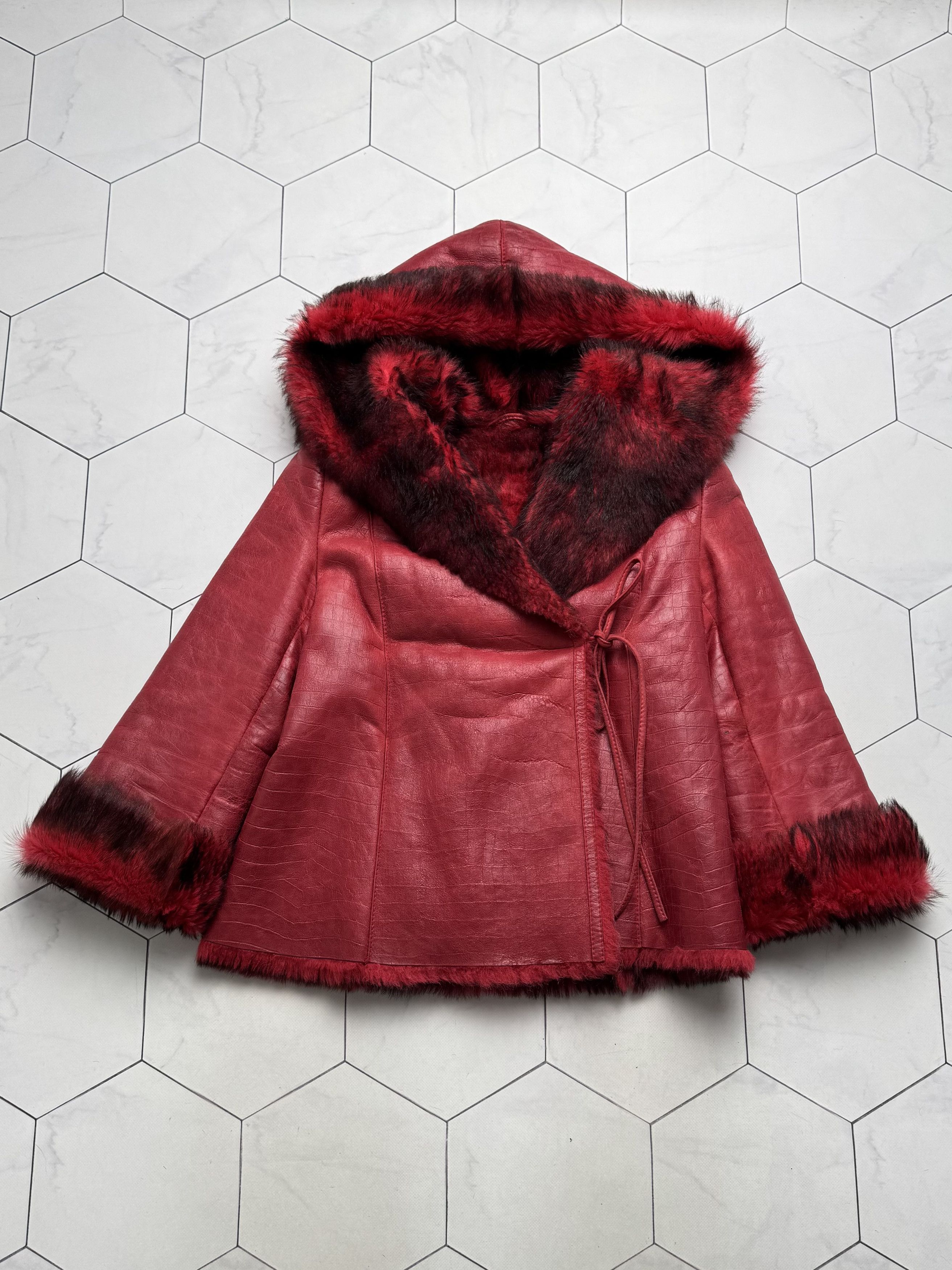 Vintage Real Sheepskin Asymmetry Hooded Coat (B505)E2D15