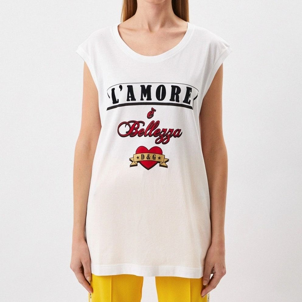 Dolce & Gabbana Dolce & Gabbana L'Amore E Bellezza Cotton T-shirt 38 XS Size XS / US 0-2 / IT 36-38 - 1 Thumbnail