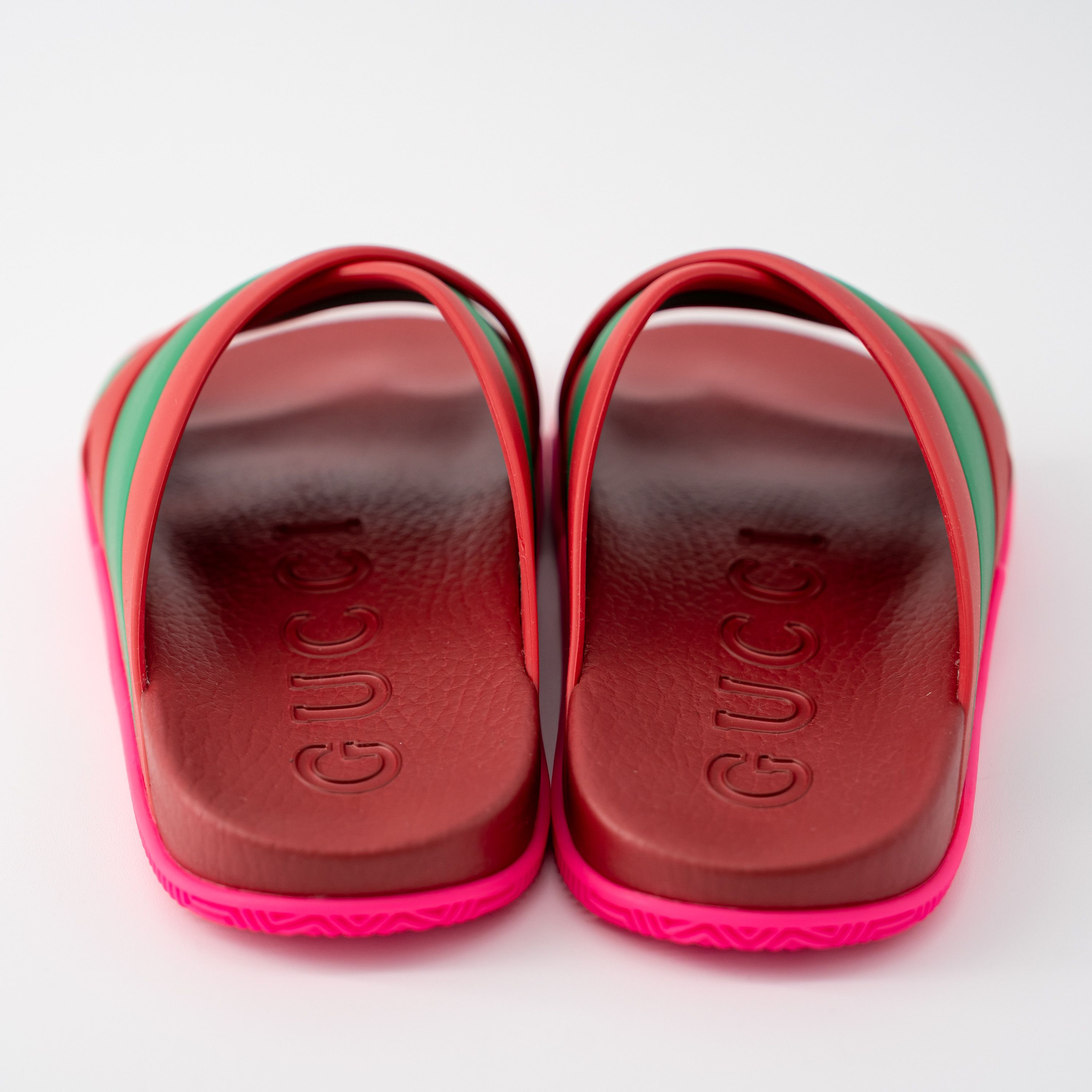 Gucci 37G - Gucci Slide Sandals Cross Striped Red Green Web Rubber Size US 7 / IT 37 - 4 Thumbnail