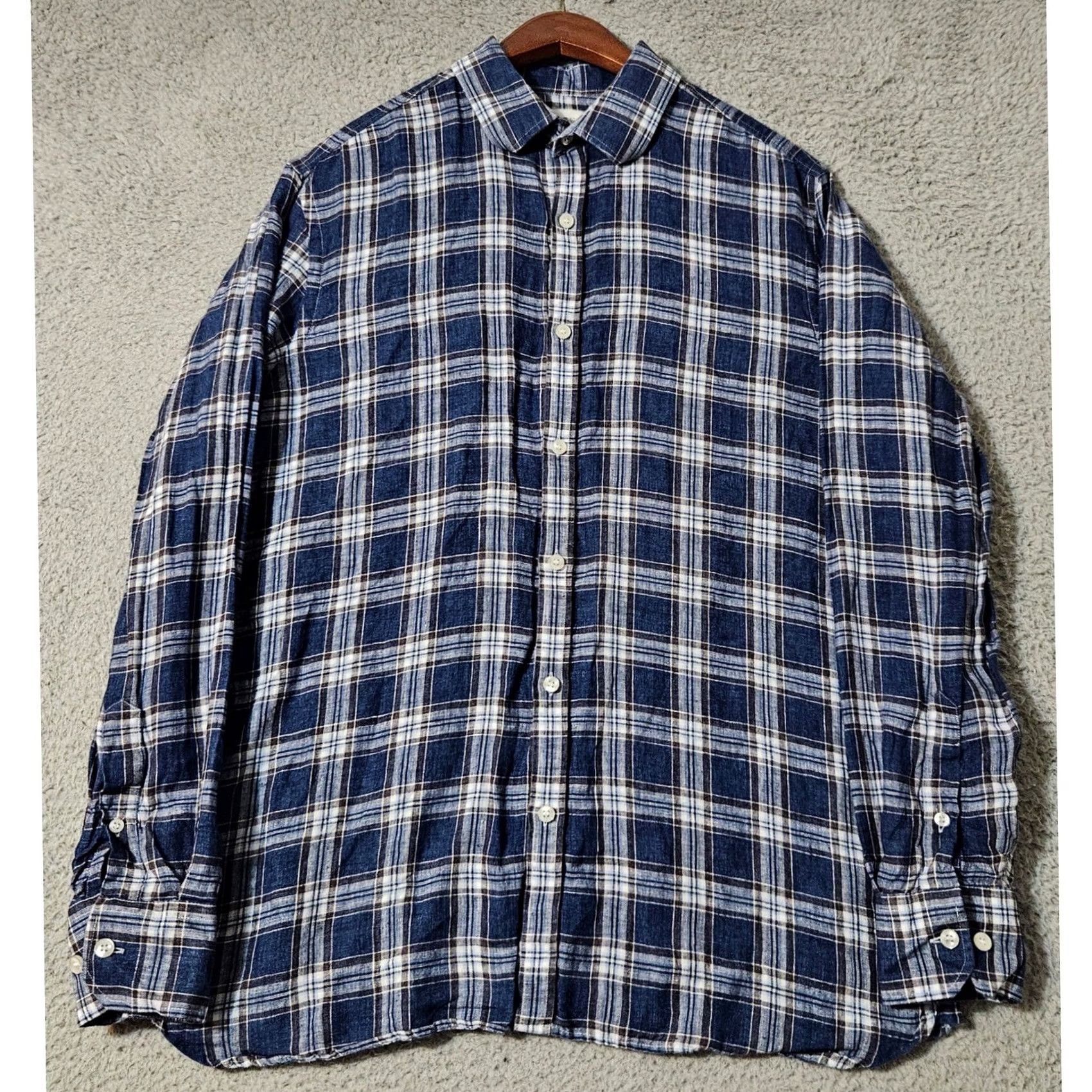Murano Murano Baird McNutt Linen Shirt Plaid Button Down Checkered Blue Medium Mens Long Sleeve Size US M / EU 48-50 / 2 - 2 Thumbnail