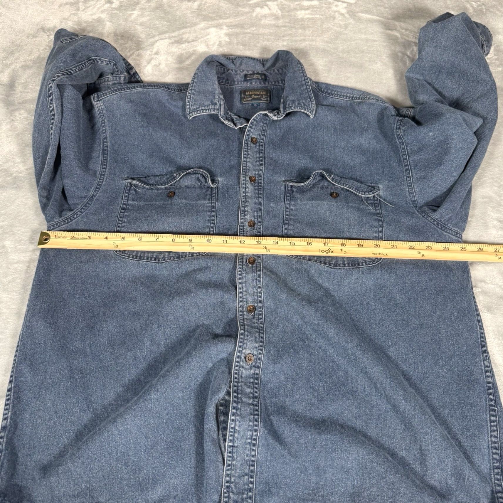 Aeropostale VINTAGE Aeropostale Denim Shirt Mens XL Blue 90s Button-Up Casual Pockets Cotton Denim Classic Solid 90s Mens XL Blue Size US XL / EU 56 / 4 - 5 Thumbnail