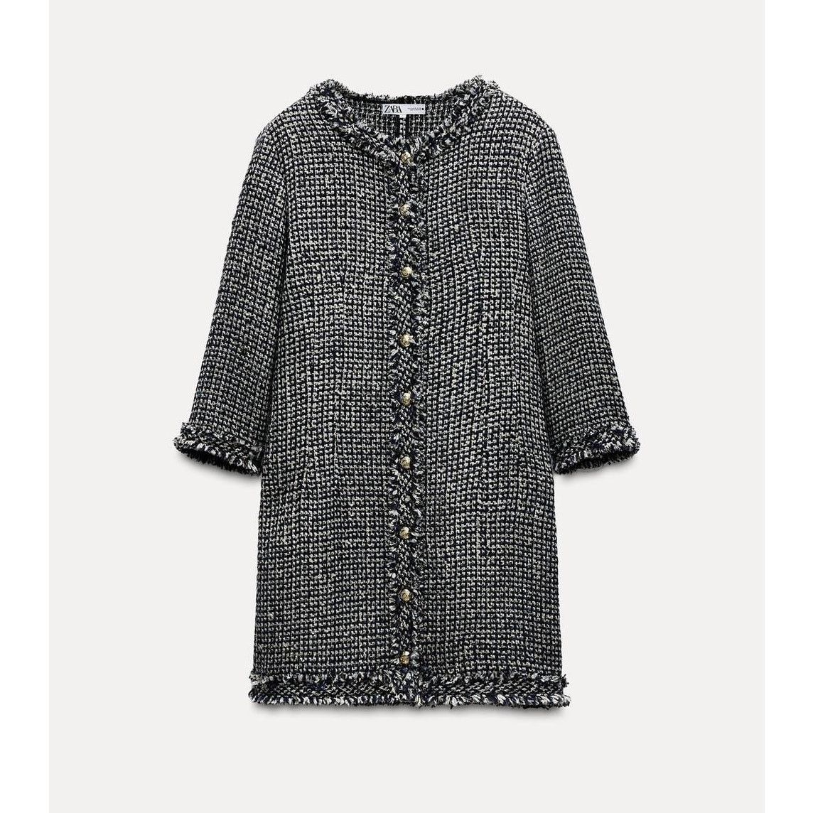 Zara ZARA Gray Wool-Blend Textured Mini Dress NWT Size L / US 10 / IT 46 - 12 Thumbnail