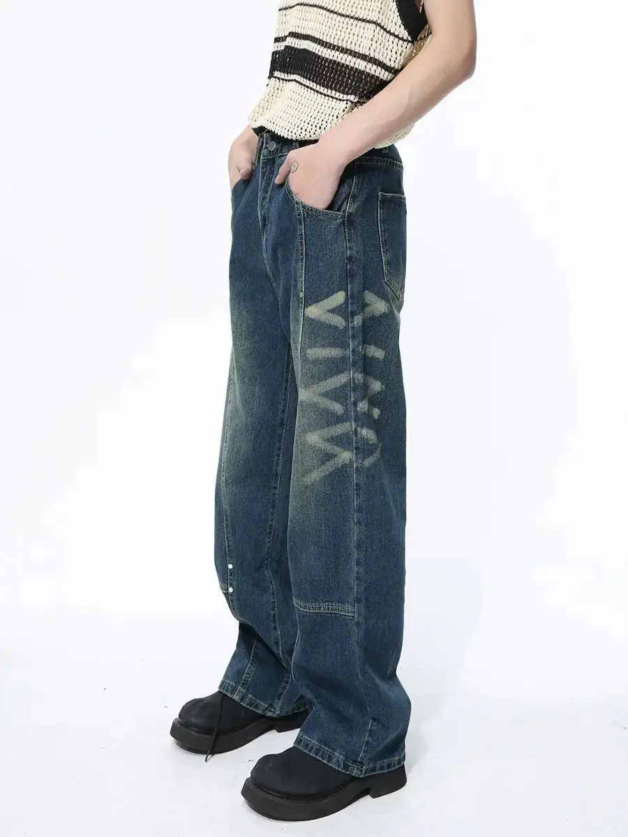 Japanese Brand Retro loose washed straight leg jeans Size US 32 / EU 48 - 1 Thumbnail