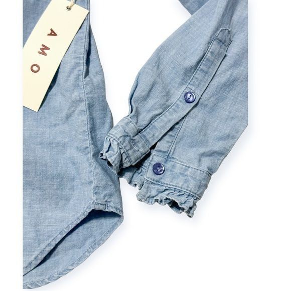 AMO AMO Cooper Ruffled Chambray Shirt, Chambray, Size M, NWT, Size M / US 6-8 / IT 42-44 - 7 Thumbnail