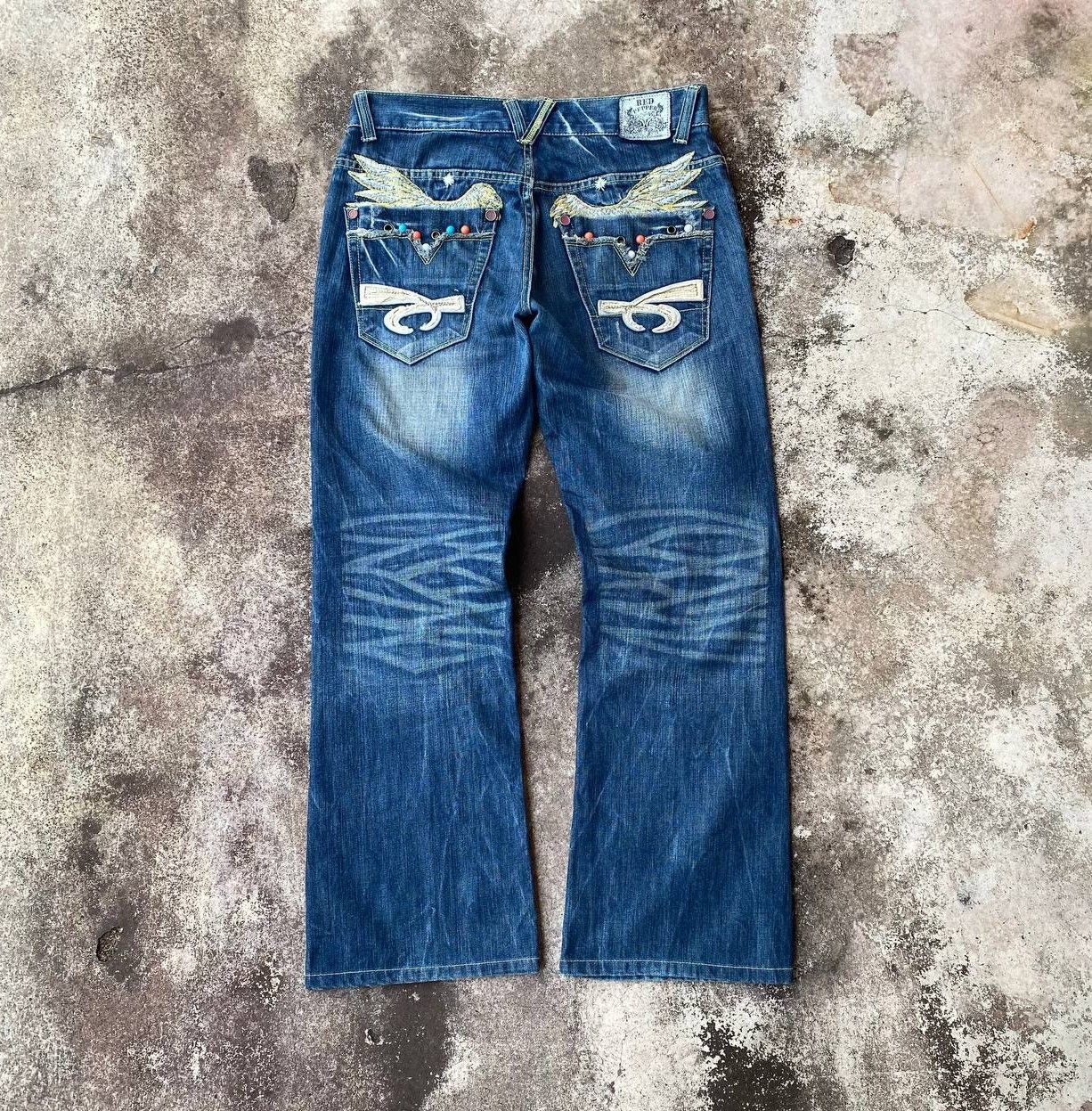 Japanese Brand × Le Grande Bleu (L.G.B.) × Tornado Mart A BEAUTIFUL FLARE DENIM RED PEPPER GOLD LABEL EAGLE WING Size US 31 - 1 Thumbnail