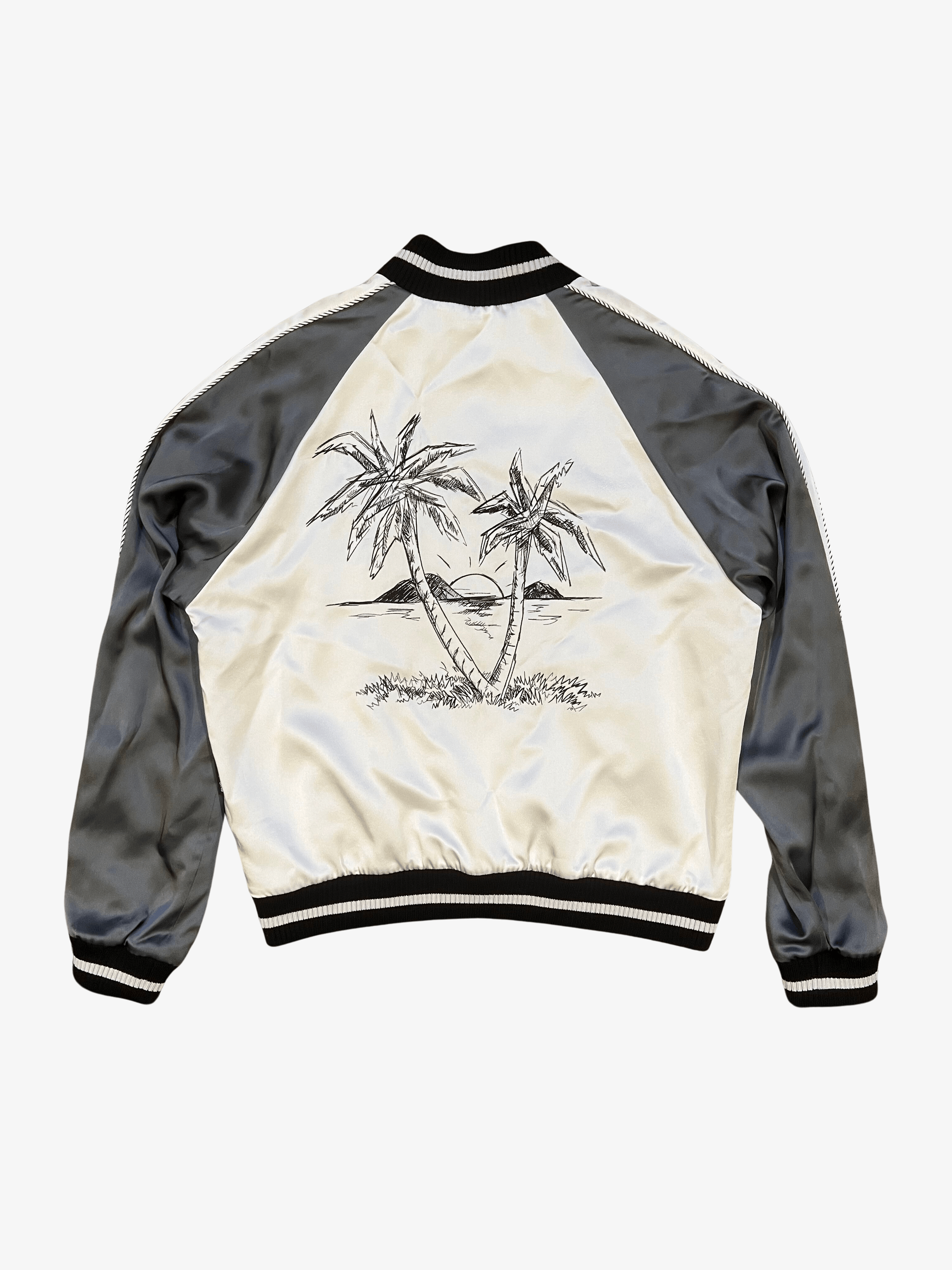 Palm Angels $1,475 Palm Angels Silver Silk Palm Tree Varsity Jacket Size US M / EU 48-50 / 2 - 2 Thumbnail