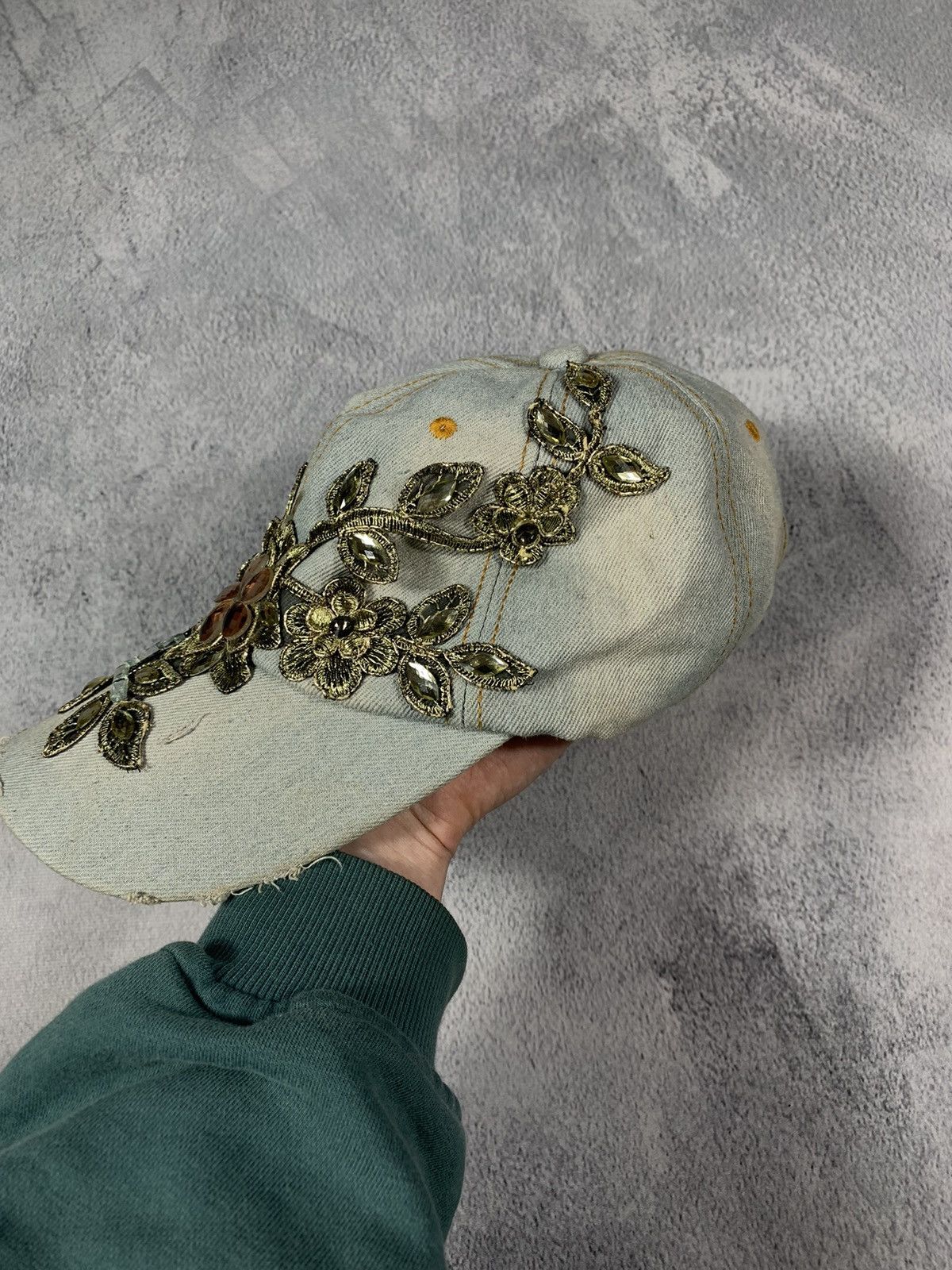 Other Vintage Y2K Rhinestones faded japan distressed jeans cap Size ONE SIZE - 2 Thumbnail