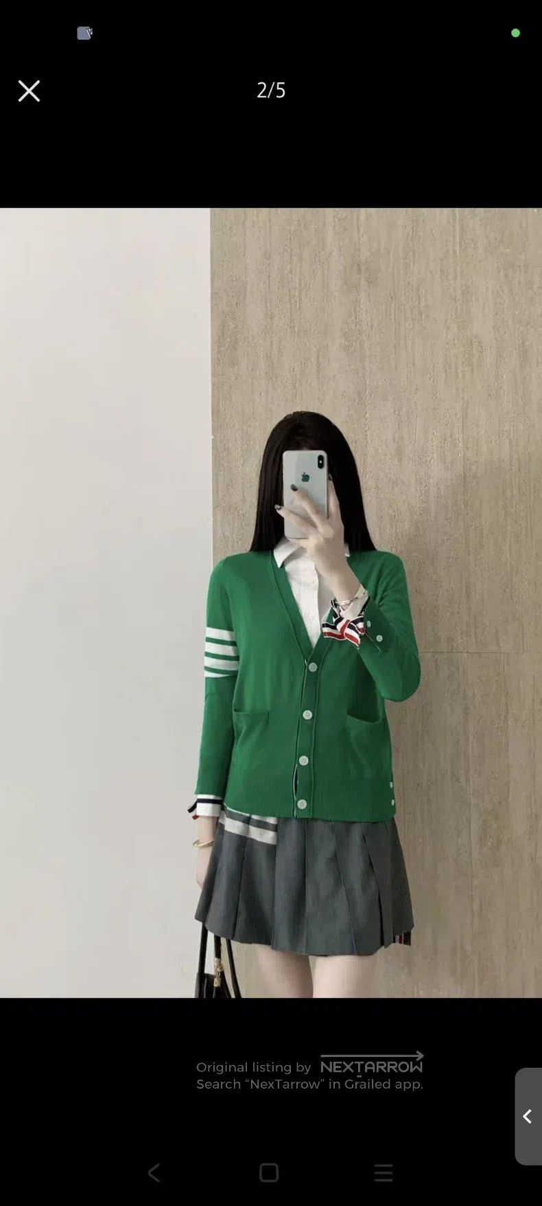 Thom Browne Thom Browne Bamboo Leaf Green Knitted Collar Cardigan Size US L / EU 52-54 / 3 - 9 Thumbnail