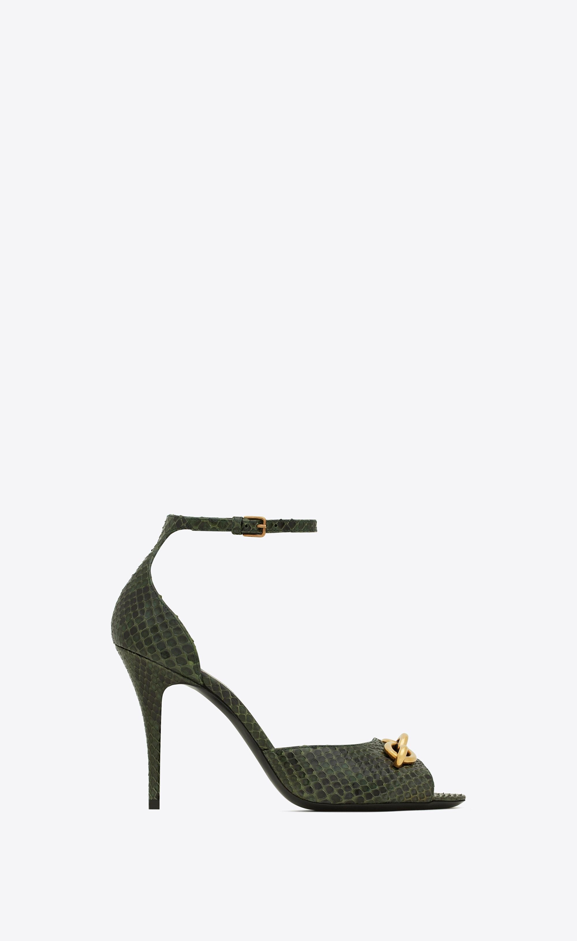 Saint Laurent Paris o1s1wg111224 Le Maillon Sandals in Python in Dark Green Size US 7 / IT 37 - 1 Thumbnail