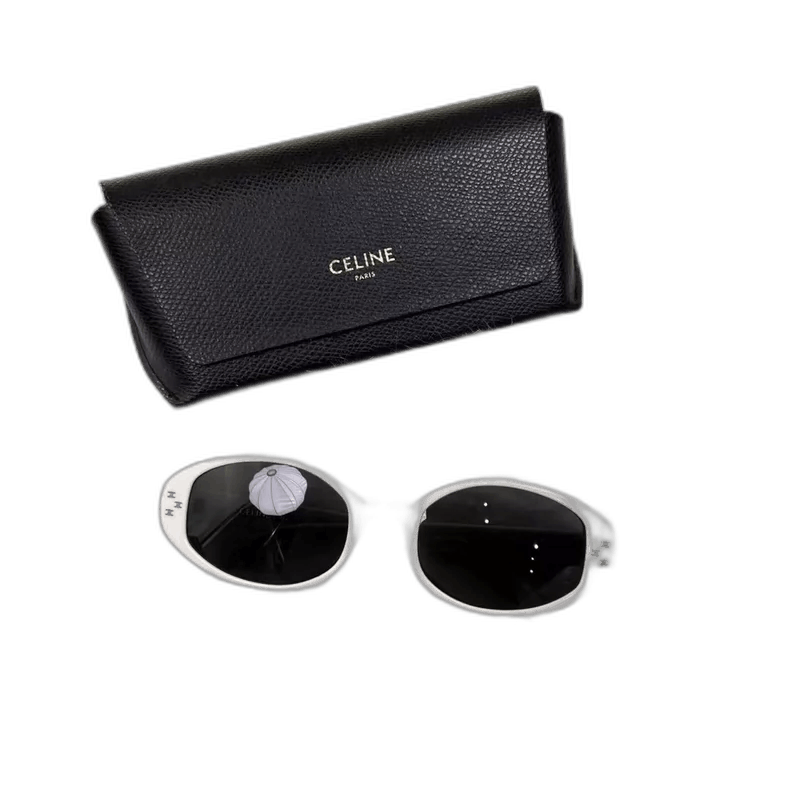 Celine Celine White Logo Oval Sunglasses with Case Size ONE SIZE - 1 Thumbnail