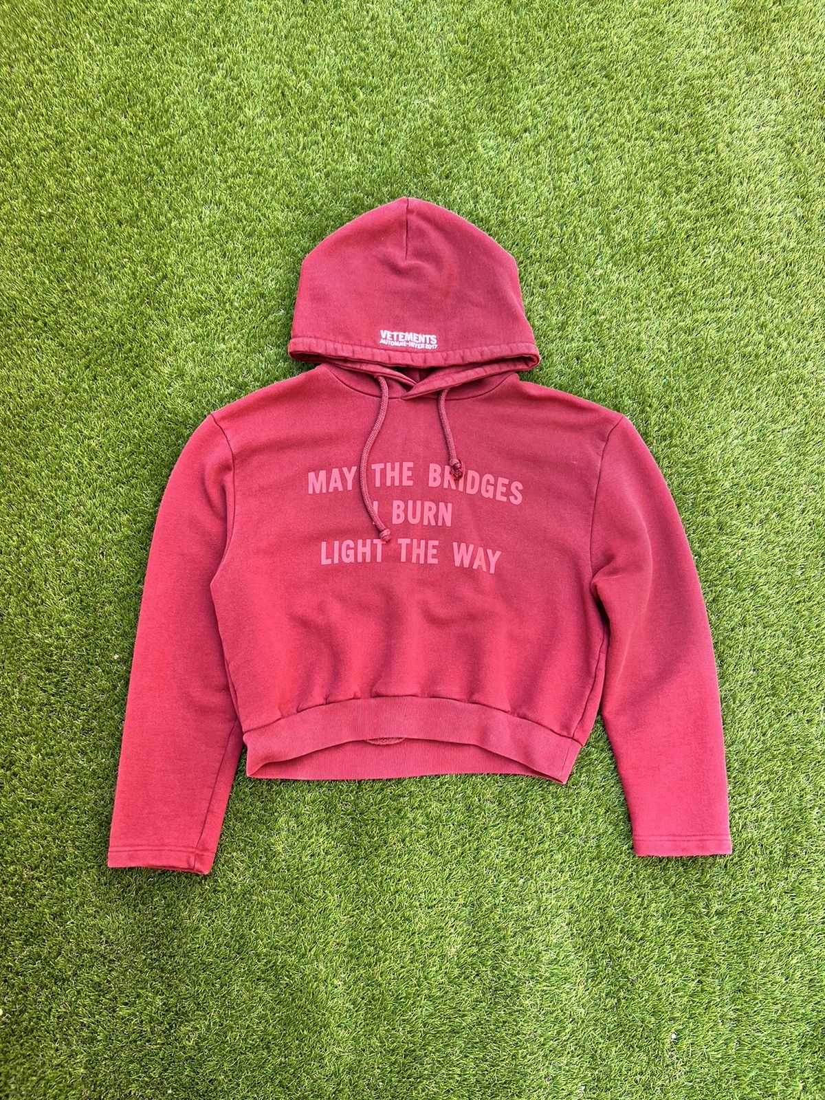 image of Vetements Fw17 “May The Bridges I Burn Light The Way” Hoodie in Red, Men's (Size Small)