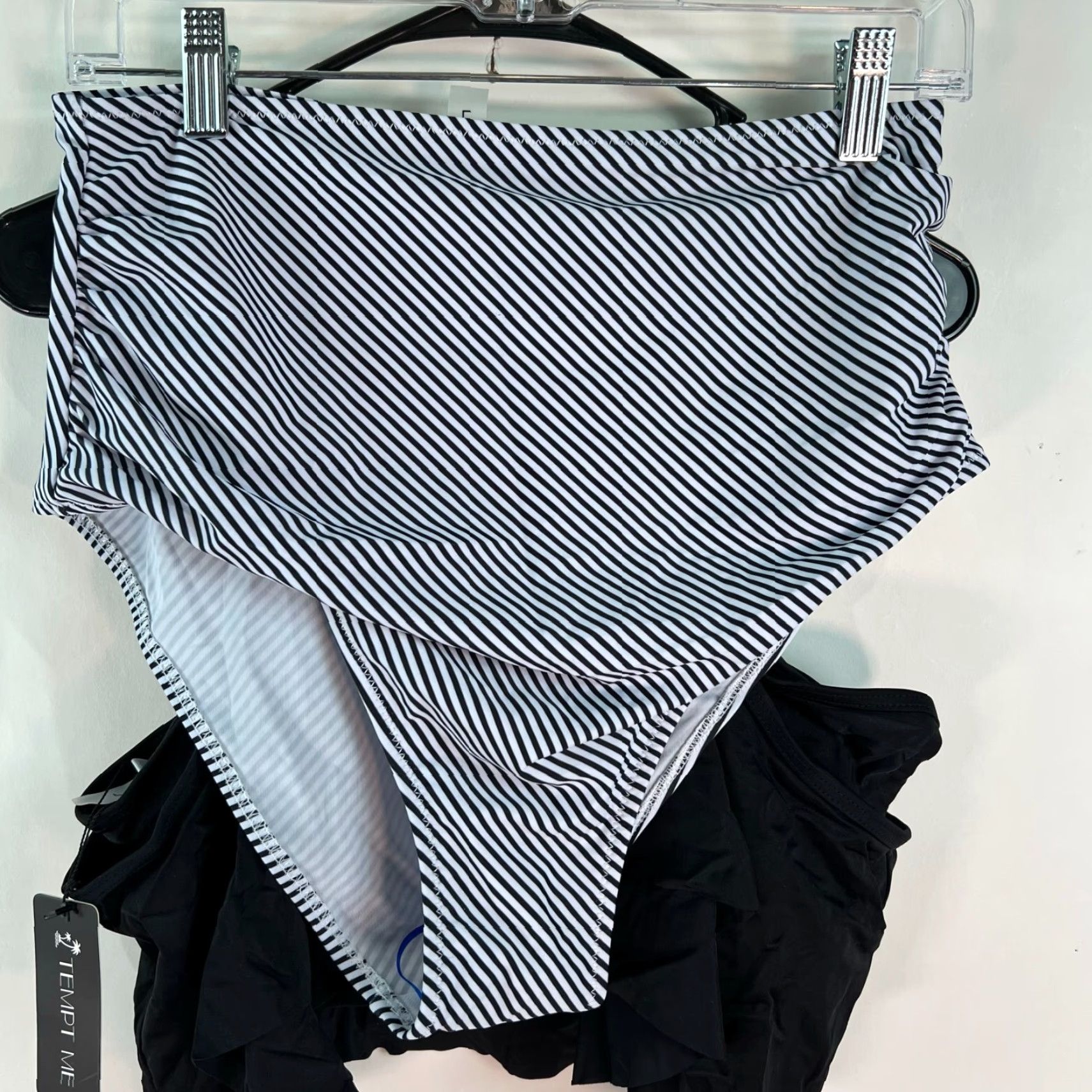 Vintage Tempt Me Tankini Set Womens Size L Black Gray Ruffled Swim Top & Shorts Size L / US 10 / IT 46 - 5 Thumbnail