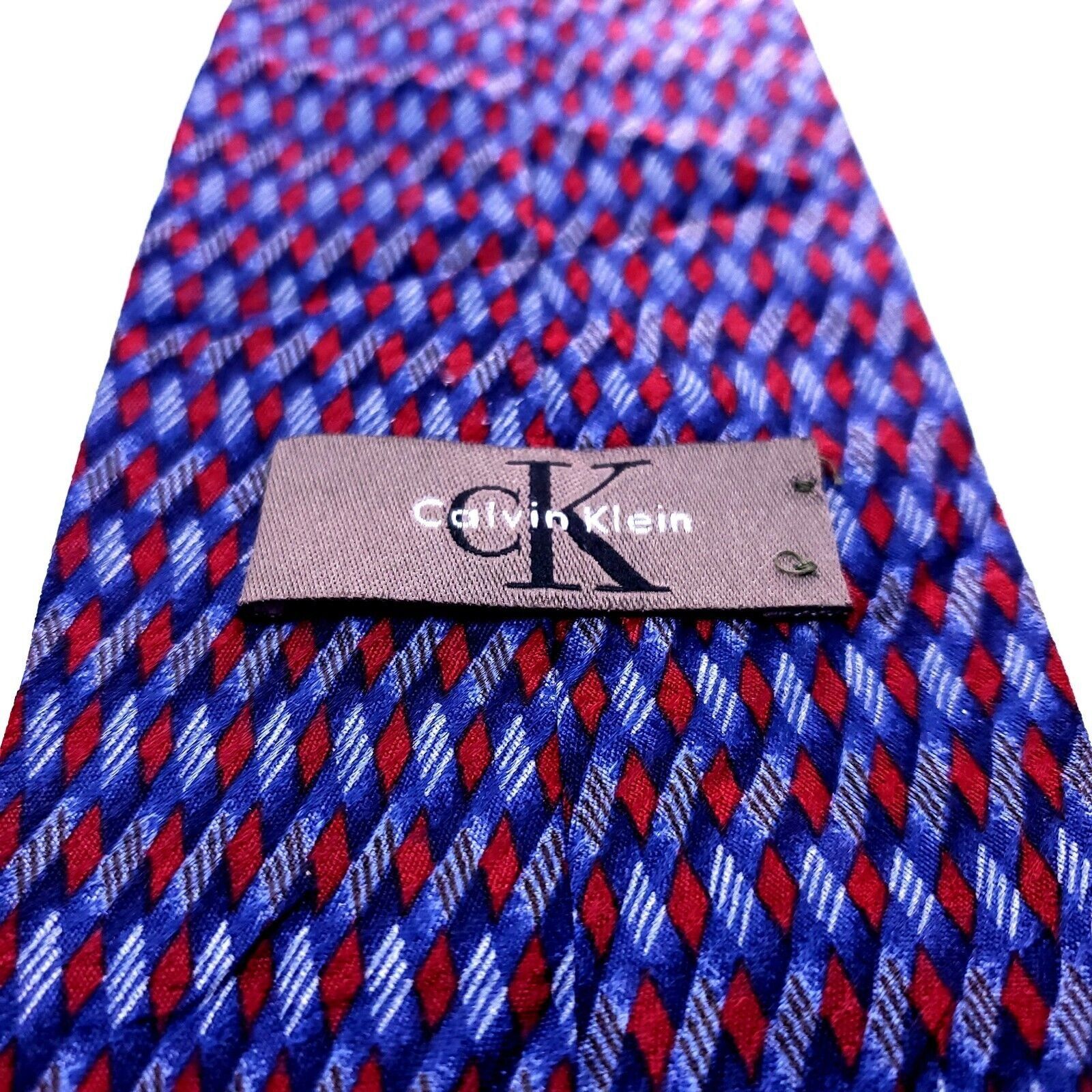 Calvin Klein Calvin Klein Silk Tie Blue Red Print Geometric Size ONE SIZE - 4 Thumbnail