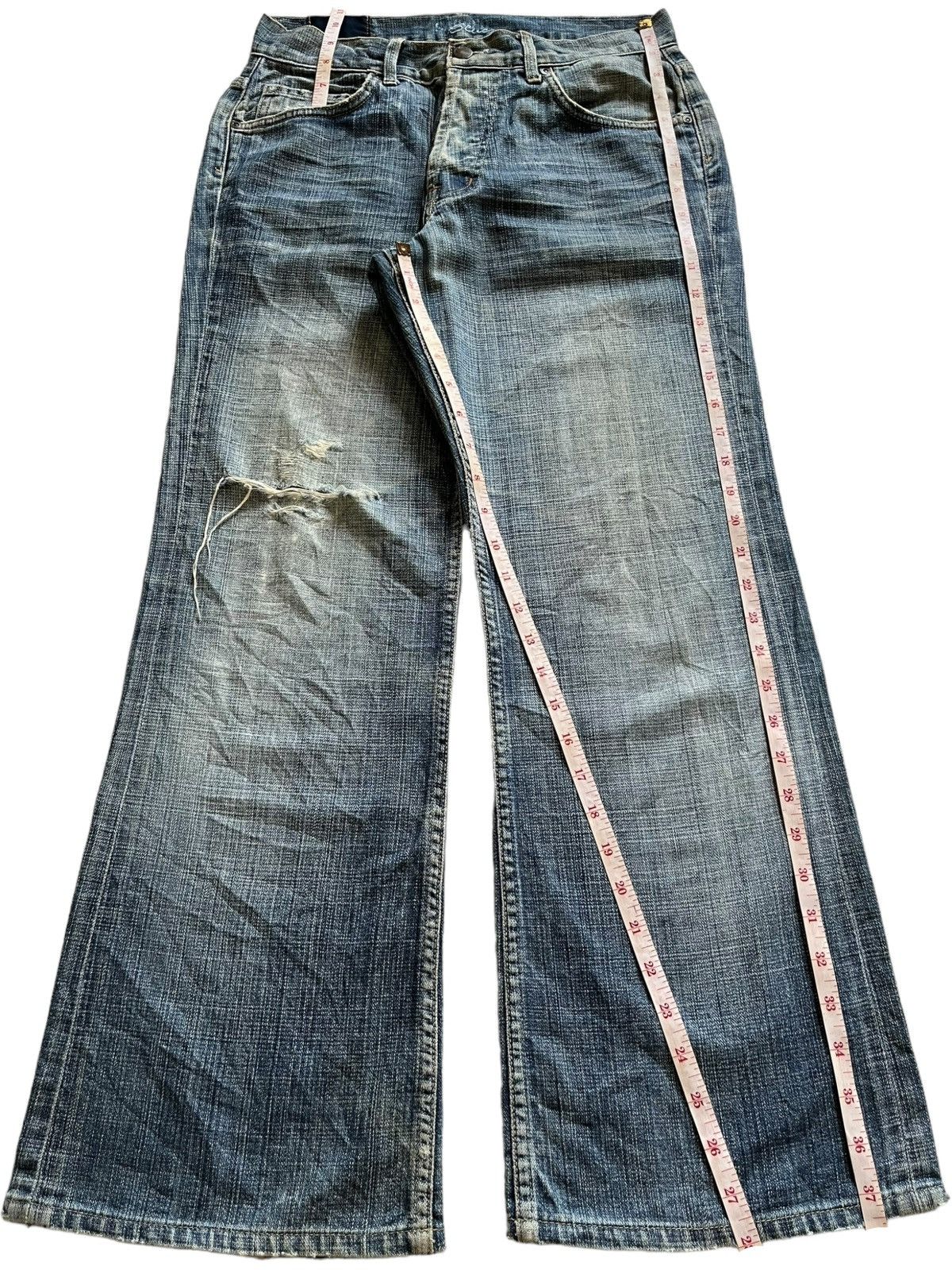 Japanese Brand Vintage USA Sacred Blue Bootcut Faded Wash Distressed Jeans Size US 29 - 14 Thumbnail