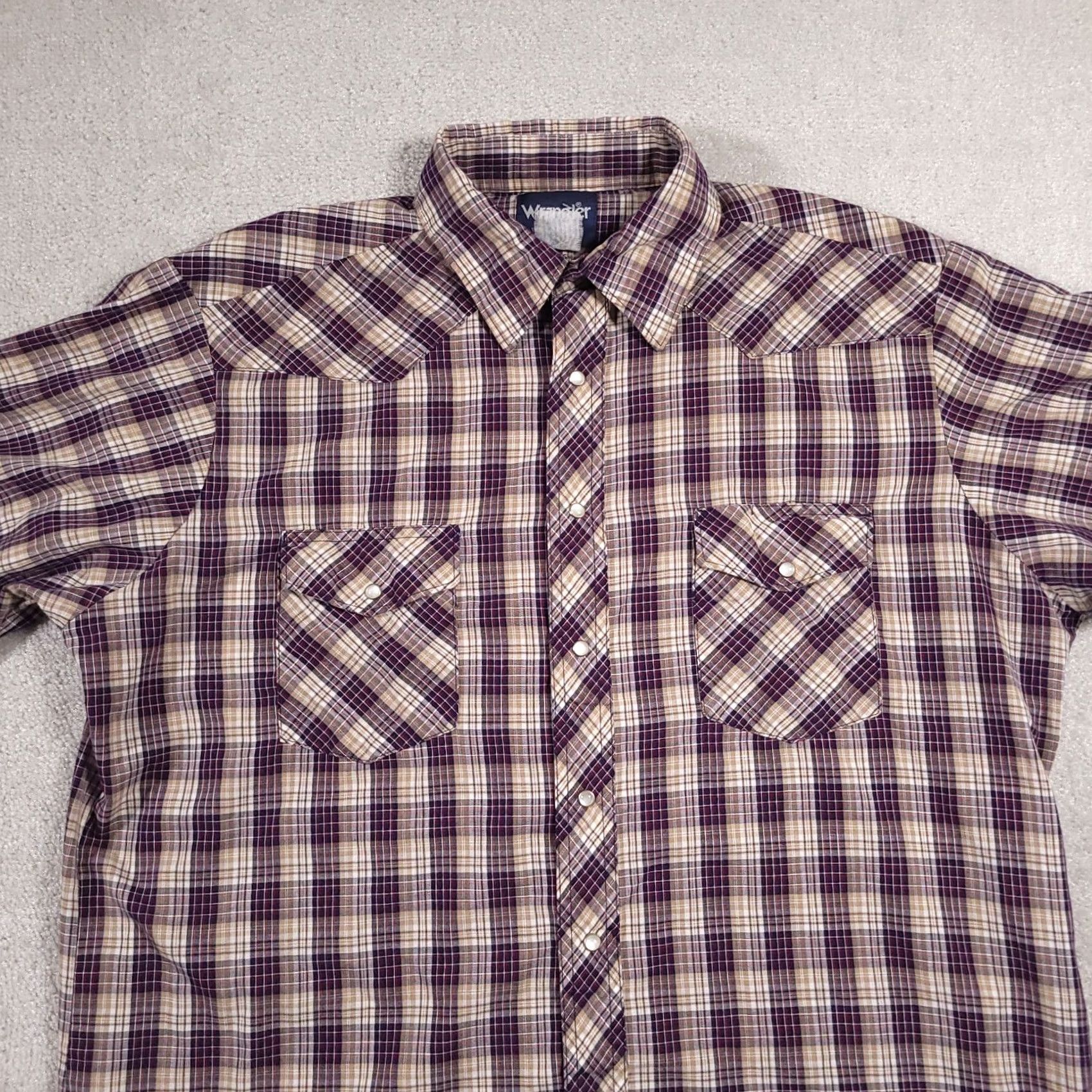 Wrangler Wrangler Short Sleeve Pearl Snap Western Shirt Men's XL Plaid Check Cowboy Work Size US XL / EU 56 / 4 - 3 Thumbnail