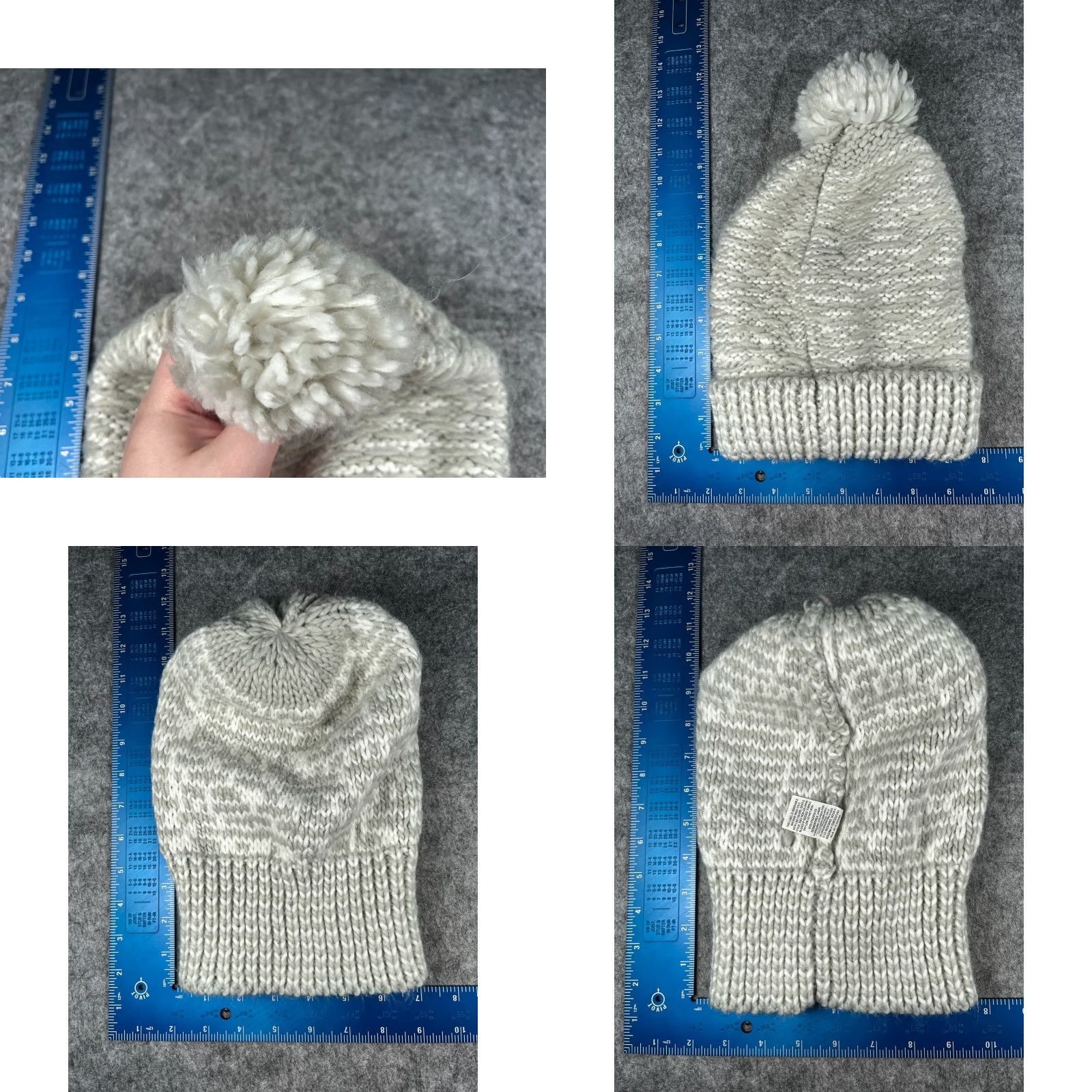 Vintage Ivory Ella Beanie Toque Women One Size Gray Cable Knit Acrylic Poly Lined Pom Size ONE SIZE - 9 Thumbnail
