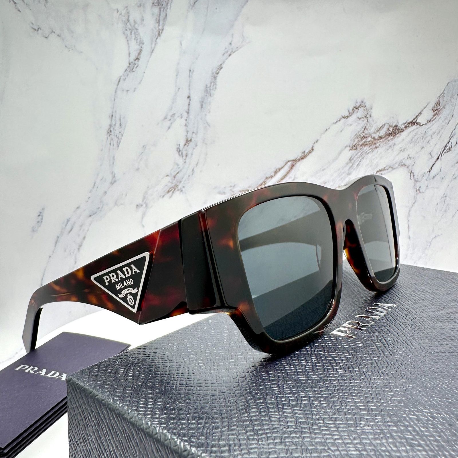 Prada New PRADA Sunglasses Brown Root Tortoise Square Plaque Logo Size ONE SIZE - 12 Thumbnail