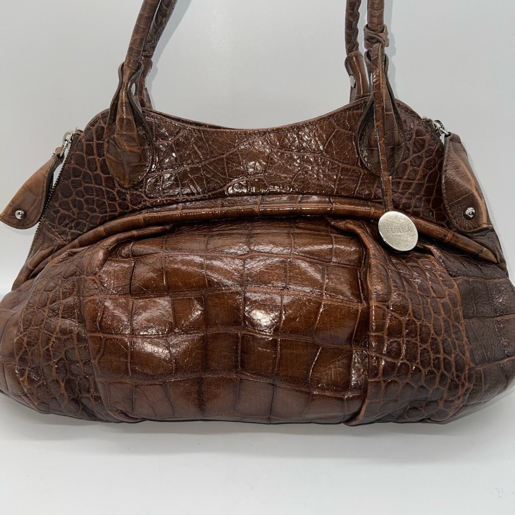 Furla Vintage Croco Embossed Shoulder Bag