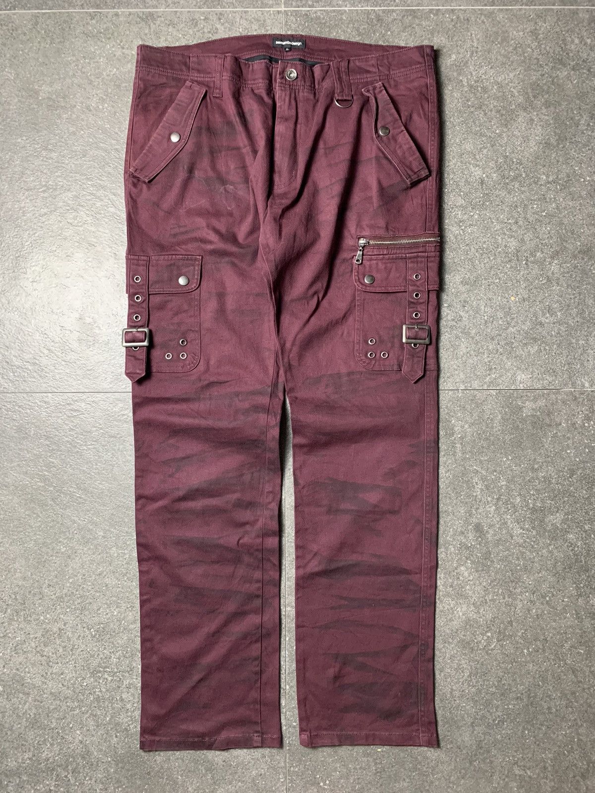 semanticdesign 2000s Semantic Design Red Wine Slashed Bondage Cargo Pants Size US 36 / EU 52 - 2 Thumbnail