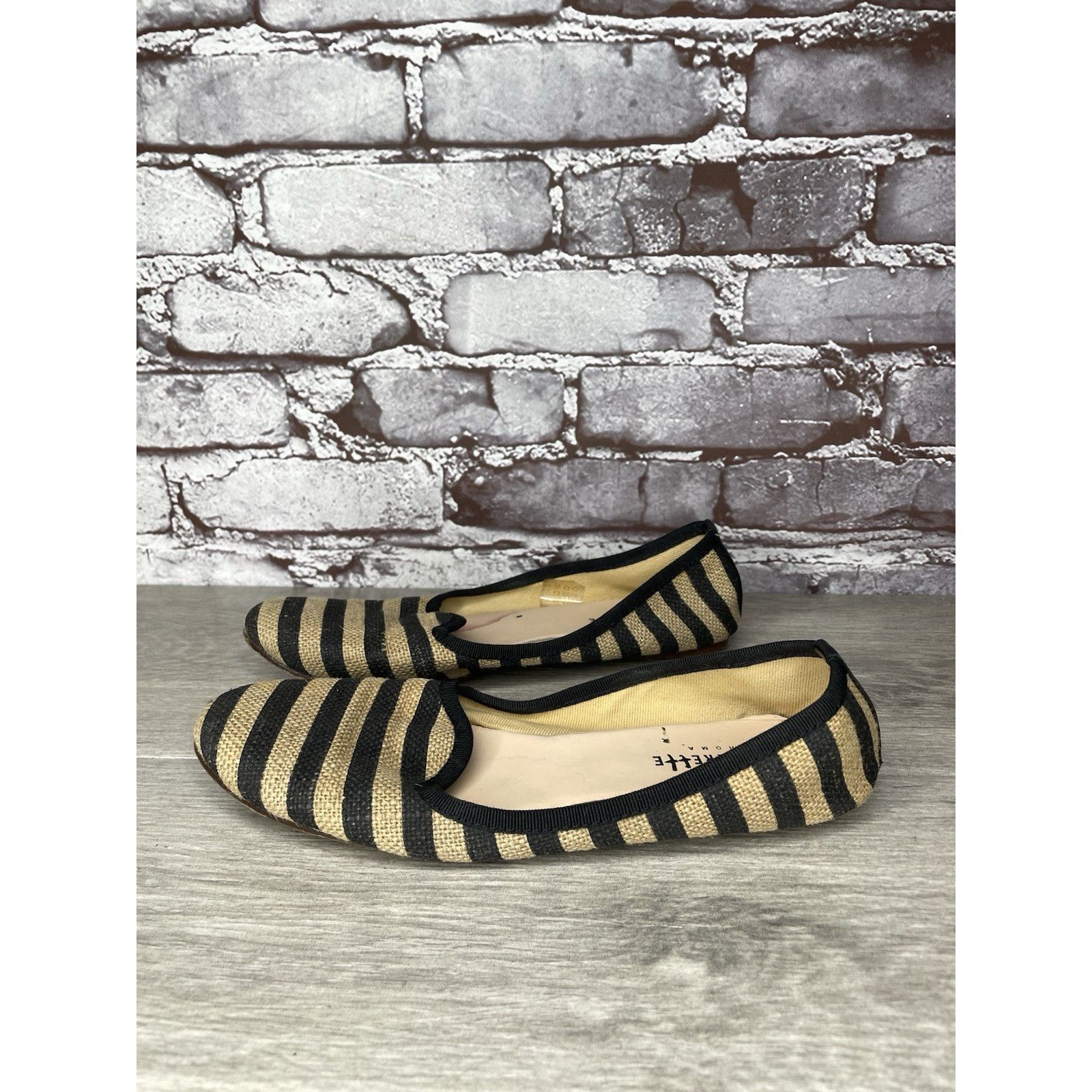 Other Ballerette Roma Tan Black Stripe Canvas Fabric Ballet Flats Size US 6.5 / IT 36.5 - 10 Thumbnail