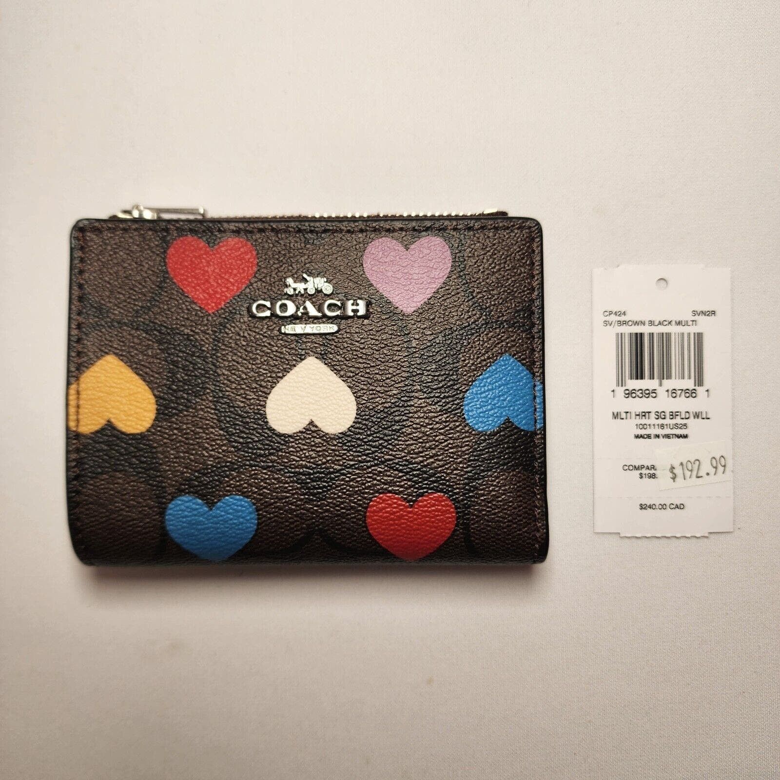 image of NWT Coach Cp424 Signature Multi Colored Heart Bifold Wallet, Women's