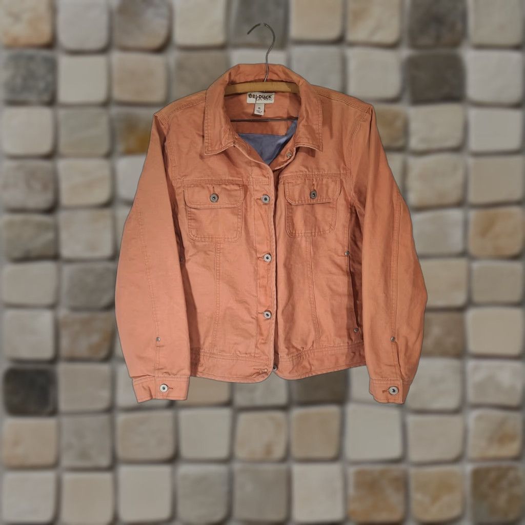 Vintage DRI DUCK Jacket Women's XL Soft Canvas Orange Button Front Peach 4 Her Briar Modern Casual Coat Size XL / US 12-14 / IT 48-50 - 1 Thumbnail
