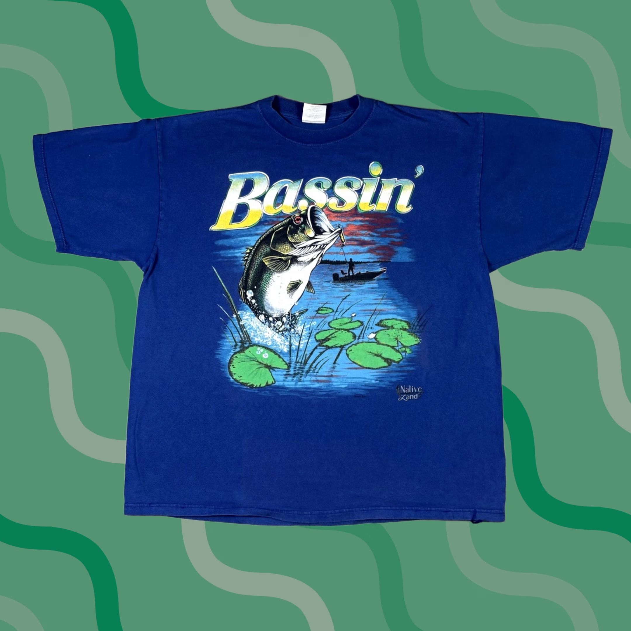 Vintage VINTAGE Bassin Fish T Shirt Nature Outdoors XL Blue Cotton Graphic Print Crew Neck Short Sleeve Mens 90s Y2K Size US XL / EU 56 / 4 - 1 Thumbnail